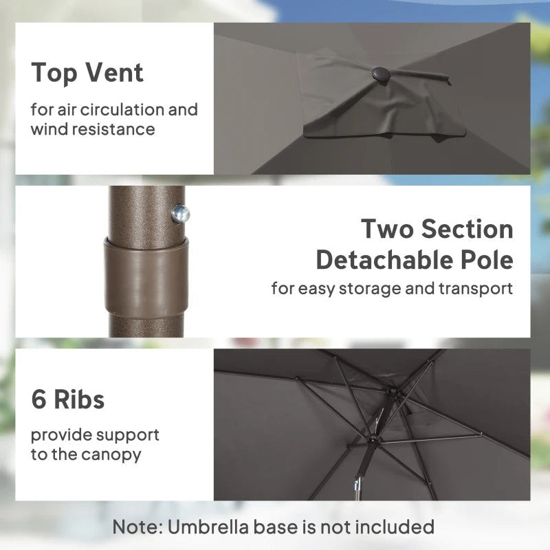 6.5x10ft Patio Umbrella, Rectangle Market Umbrella, Dark Grey