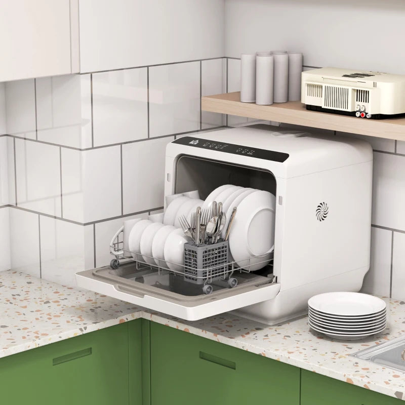 Portable Dishwasher, Counter Dishwasher with 4 Place Settings, 5 Washing Programs, Air-Dry Function, 6L Water Tank