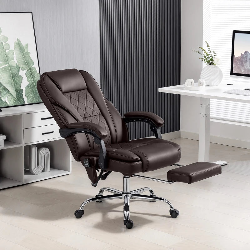 Massage Office Chair, Reclining Computer Chair with Adjustable Height and Footrest, Dark Brown