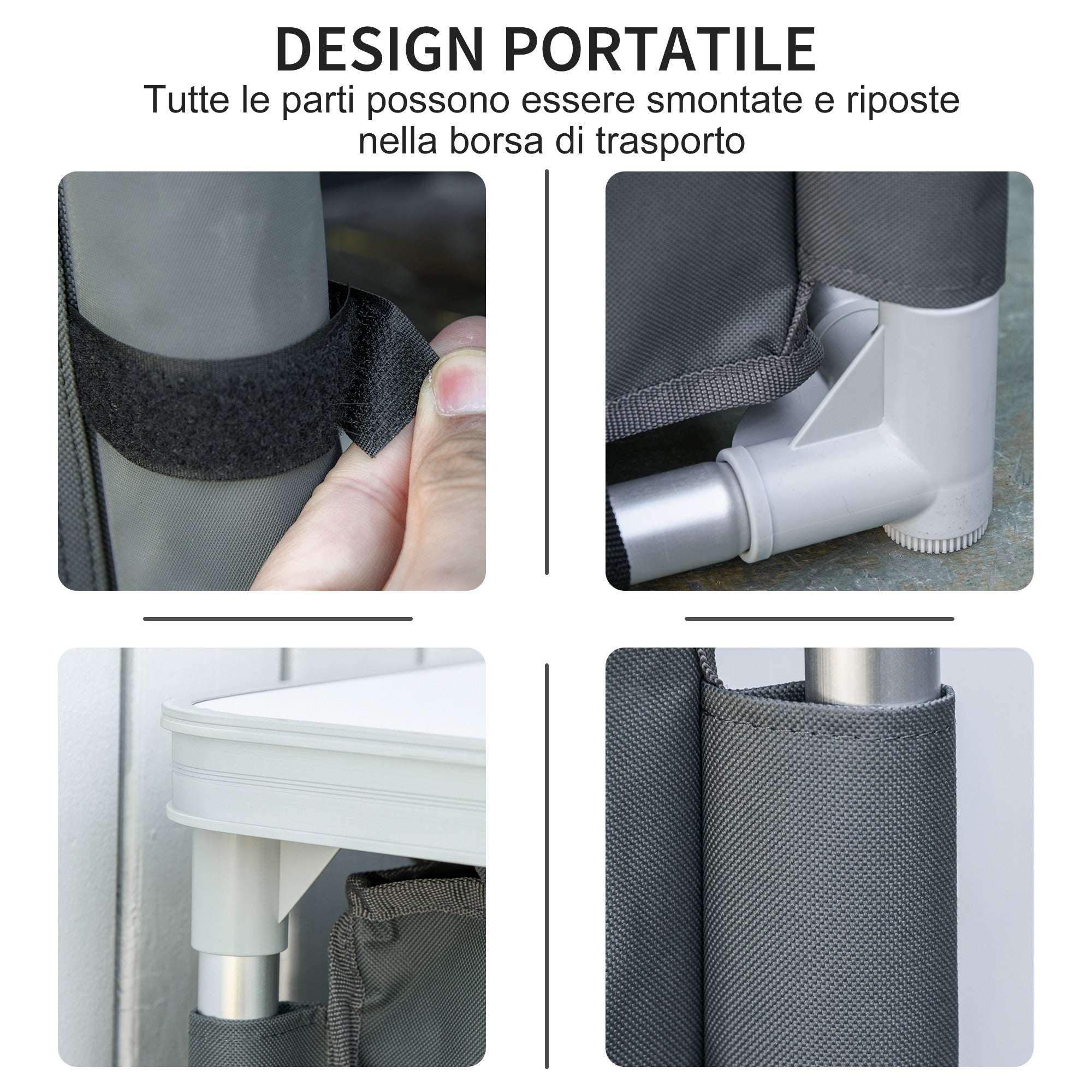 Outsunny Camping Kitchen Station, Aluminum Camping Table Cook Cupboard with 2-Shelf and Carrying Bag for BBQ Party Picnics, Grey