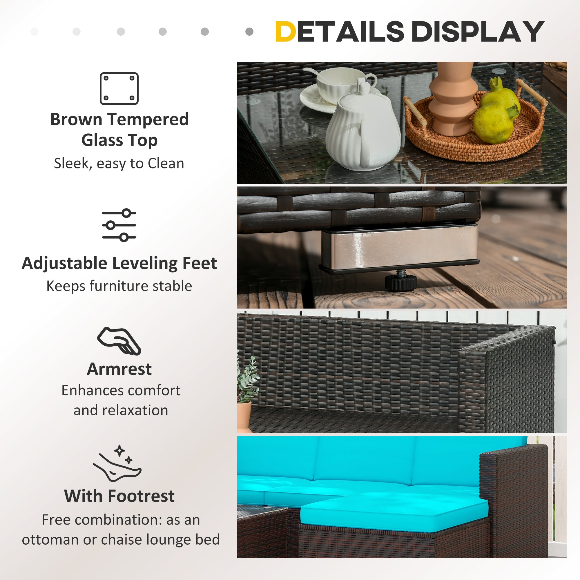 Outsunny Turquoise Patio Furniture Set, Soft Cushioned Corner Sofa Sets for Outdoor Comfort and Style