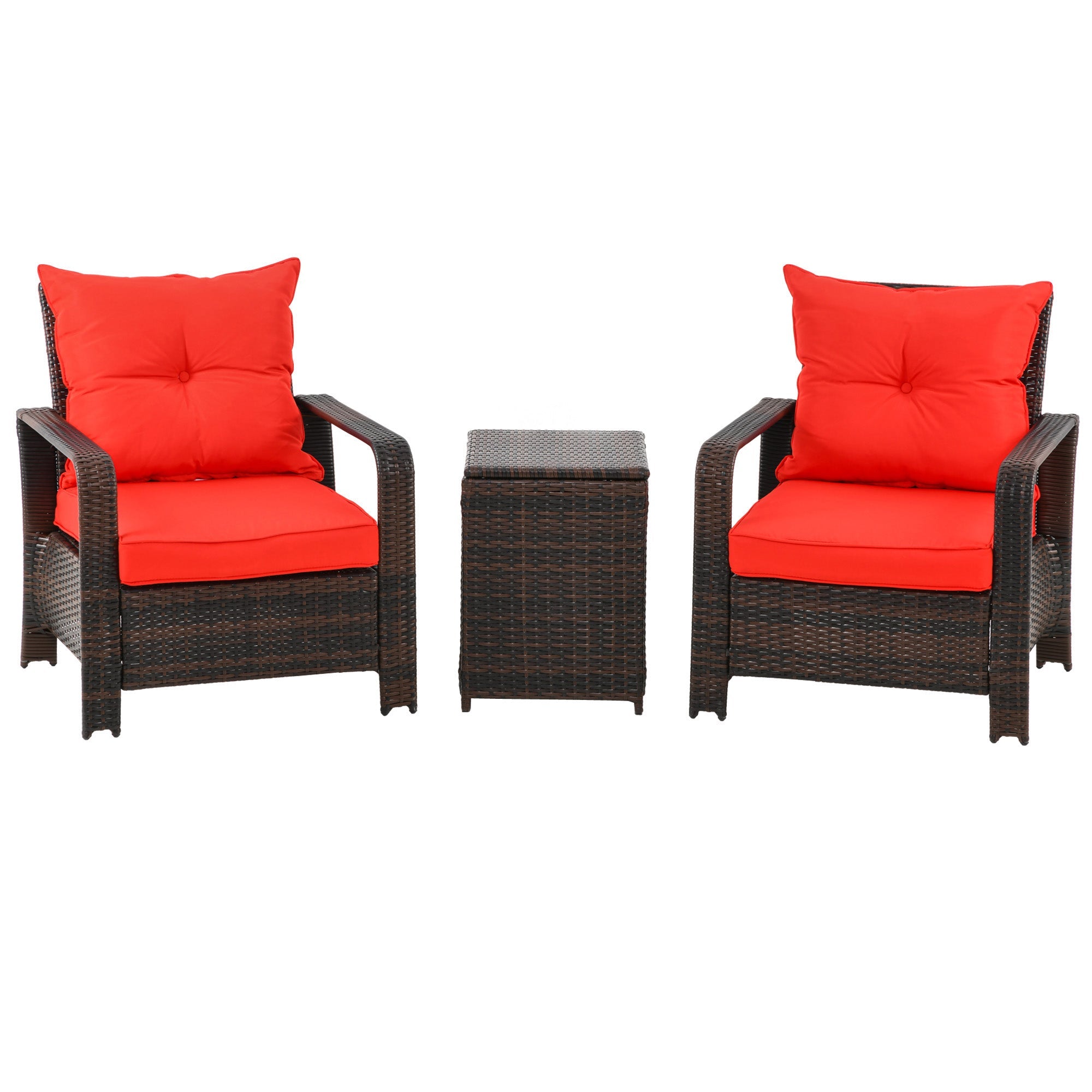 Outsunny 3pc Rattan Garden Sofa Set 2 Chairs Storage Table Cushioned