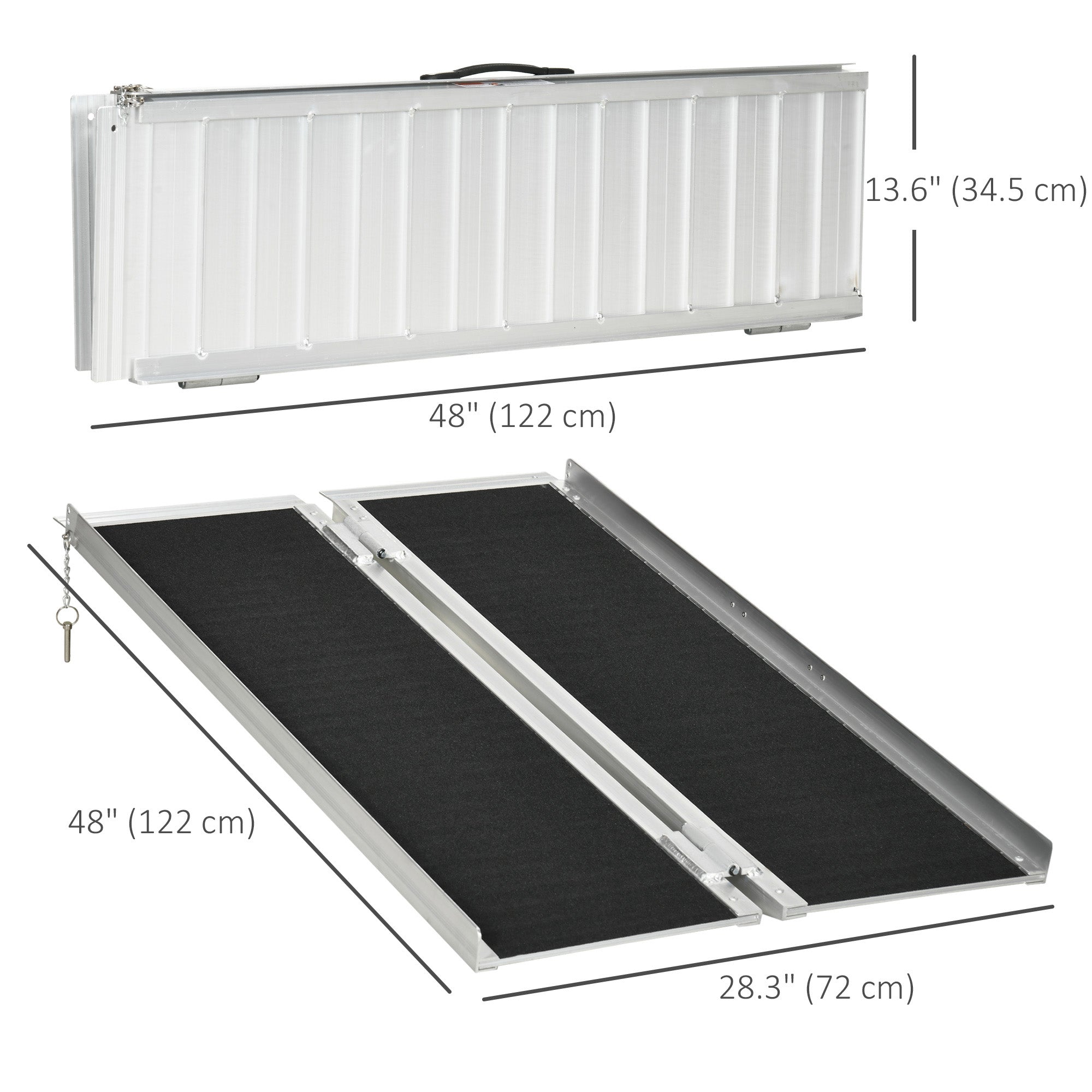 HOMCOM 4ft Portable Wheelchair Ramp: Aluminum, Durable, Foldable Mobility Aid, Non-Skid PVC Surface for Safety