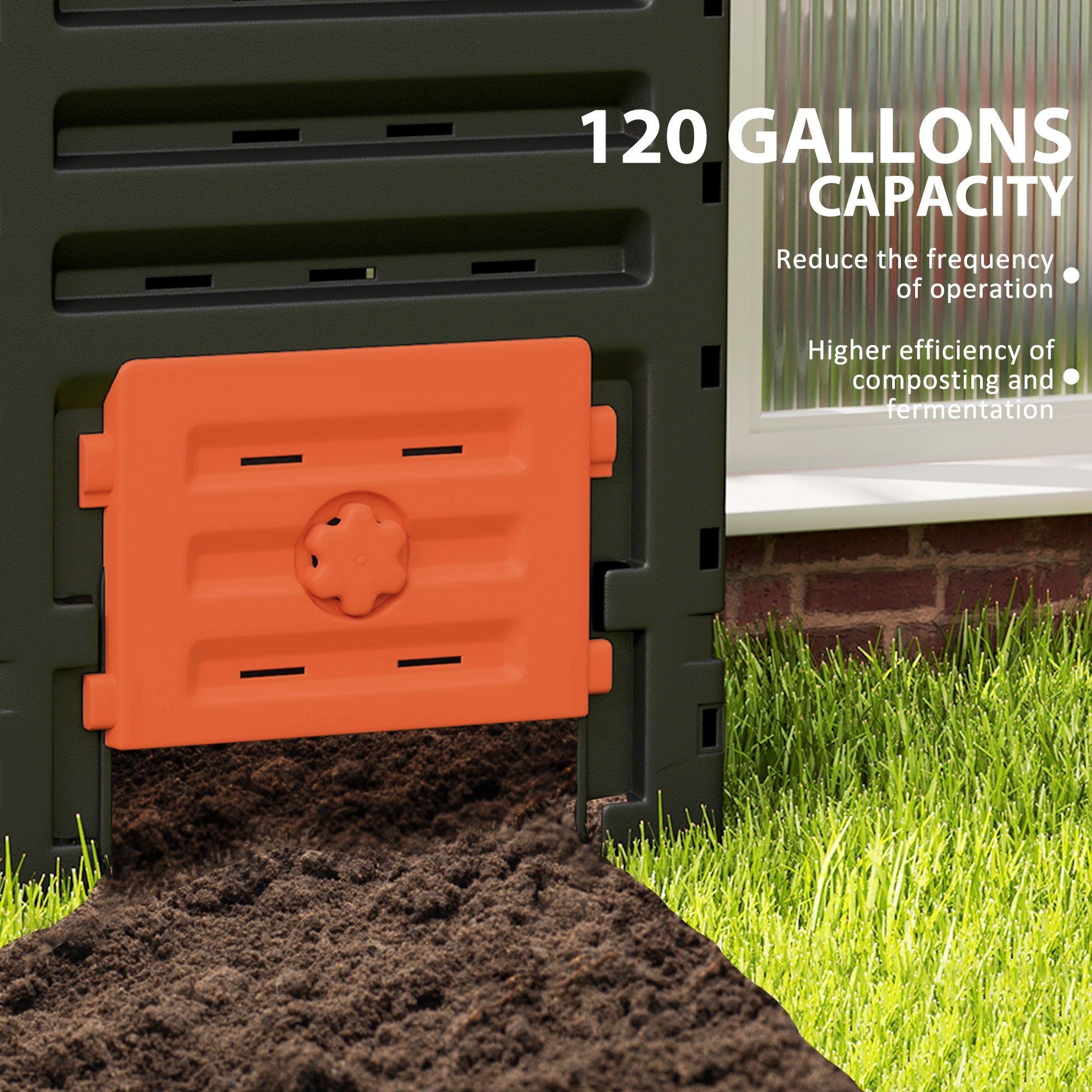 Outsunny Compost Bin, Garden Composter with 80 Vents and 2 Sliding Doors, 120 Gallon (450L), Orange