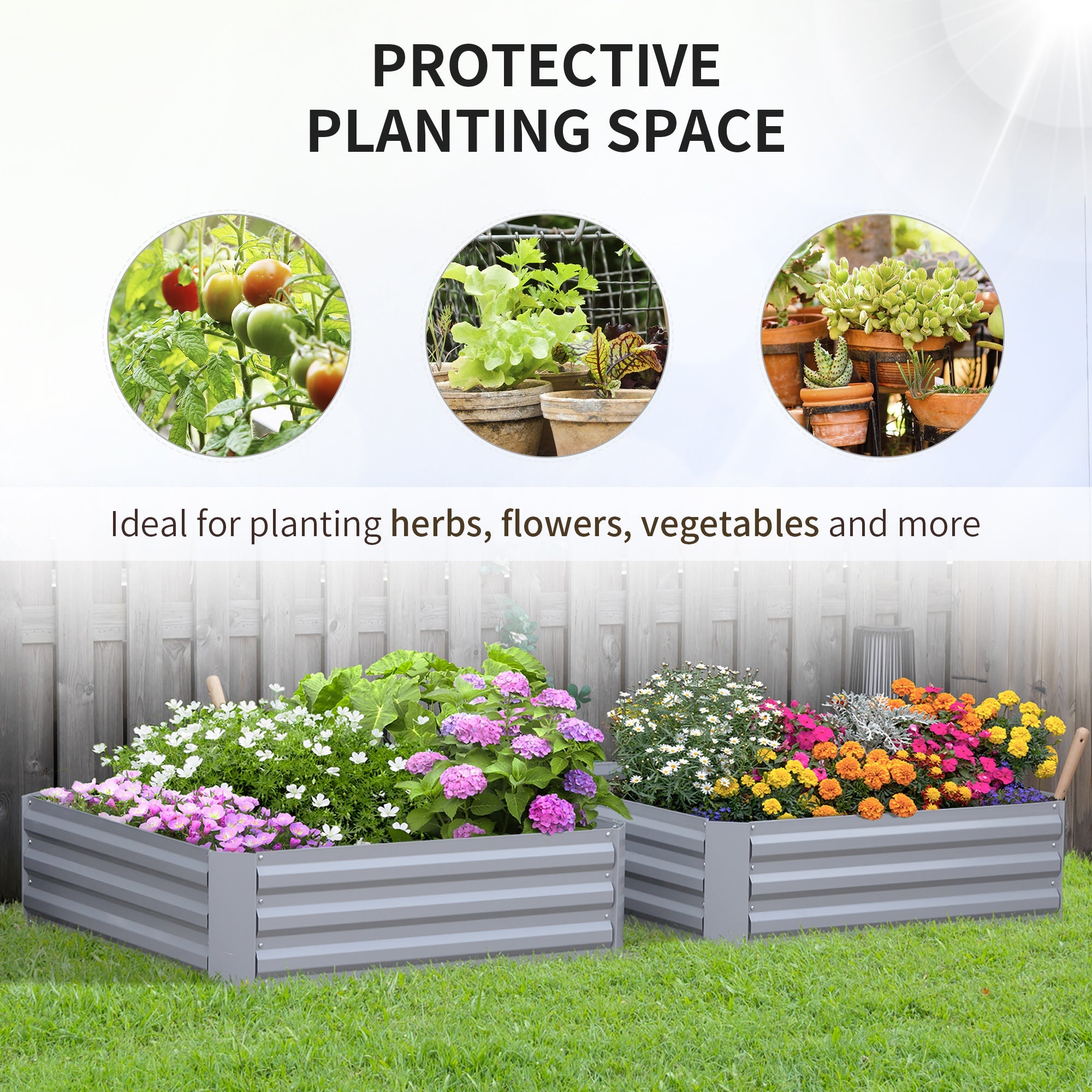 Outsunny 39'' x 39'' x 12'' Set of 2 Raised Garden Bed, Elevated Planter Box with Galvanized Steel Frame for Growing Flowers, Gray