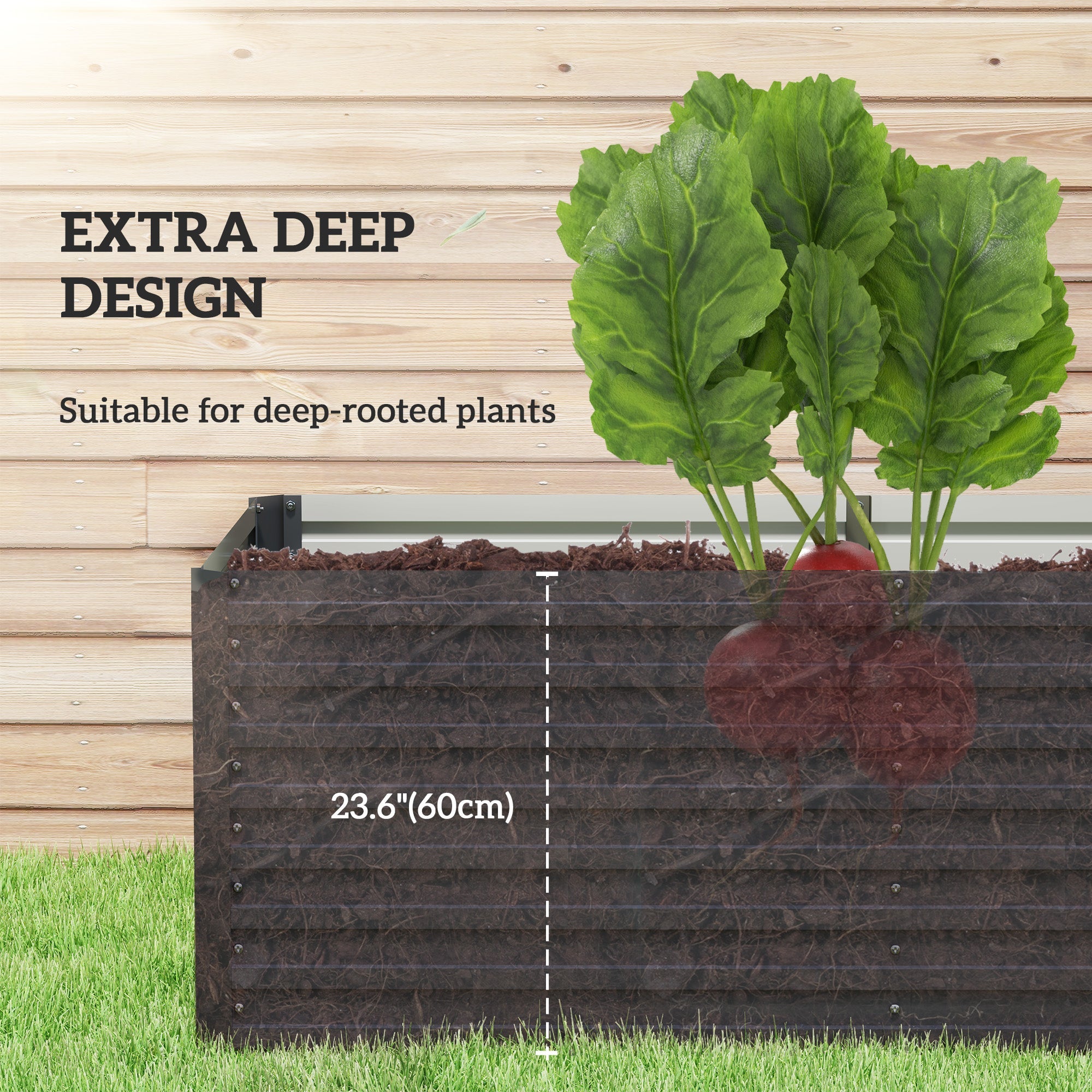 Outsunny 5 x 3 x 2ft Raised Planter Box, Durable Galvanized Steel Garden Bed for Veggies & Herbs, Dark Grey