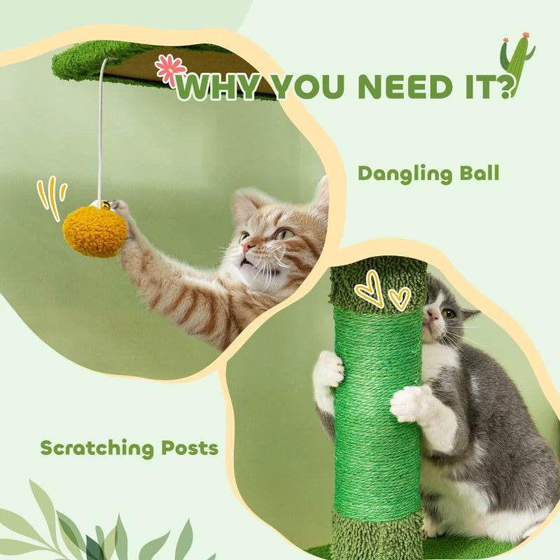 Floor to Ceiling Cat TreeTower with 90.5"-108" Adjustable Height, Scratching Posts, Hammock, Comdo, Toy Ball, Green