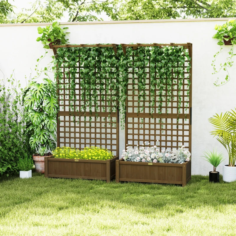 Wood Planter with Trellis for Vine Climbing, Raised Garden Bed, Privacy Screen for Backyard, Patio, Deck, Coffee