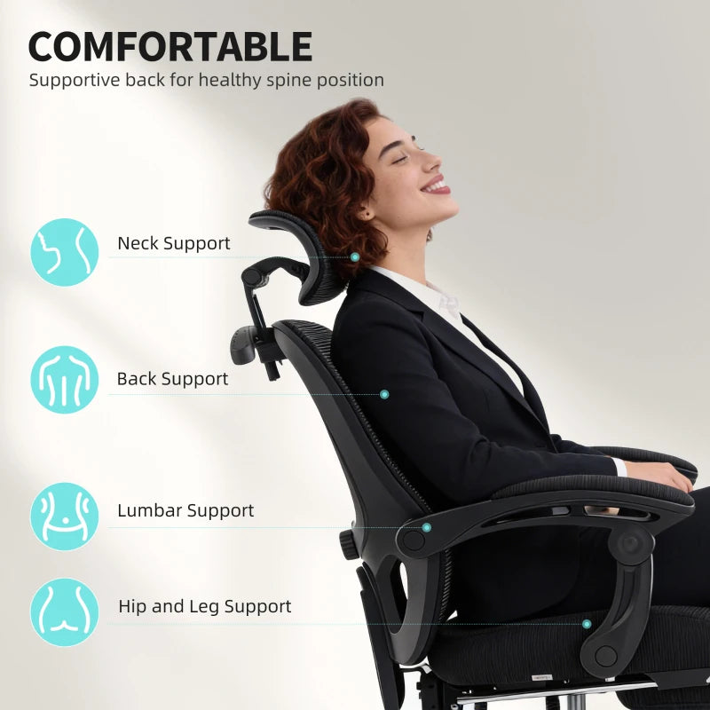 Office Chair, Ergonomic Mesh Computer Desk Chair with Adjustable Headrest, Lumbar Support, Black