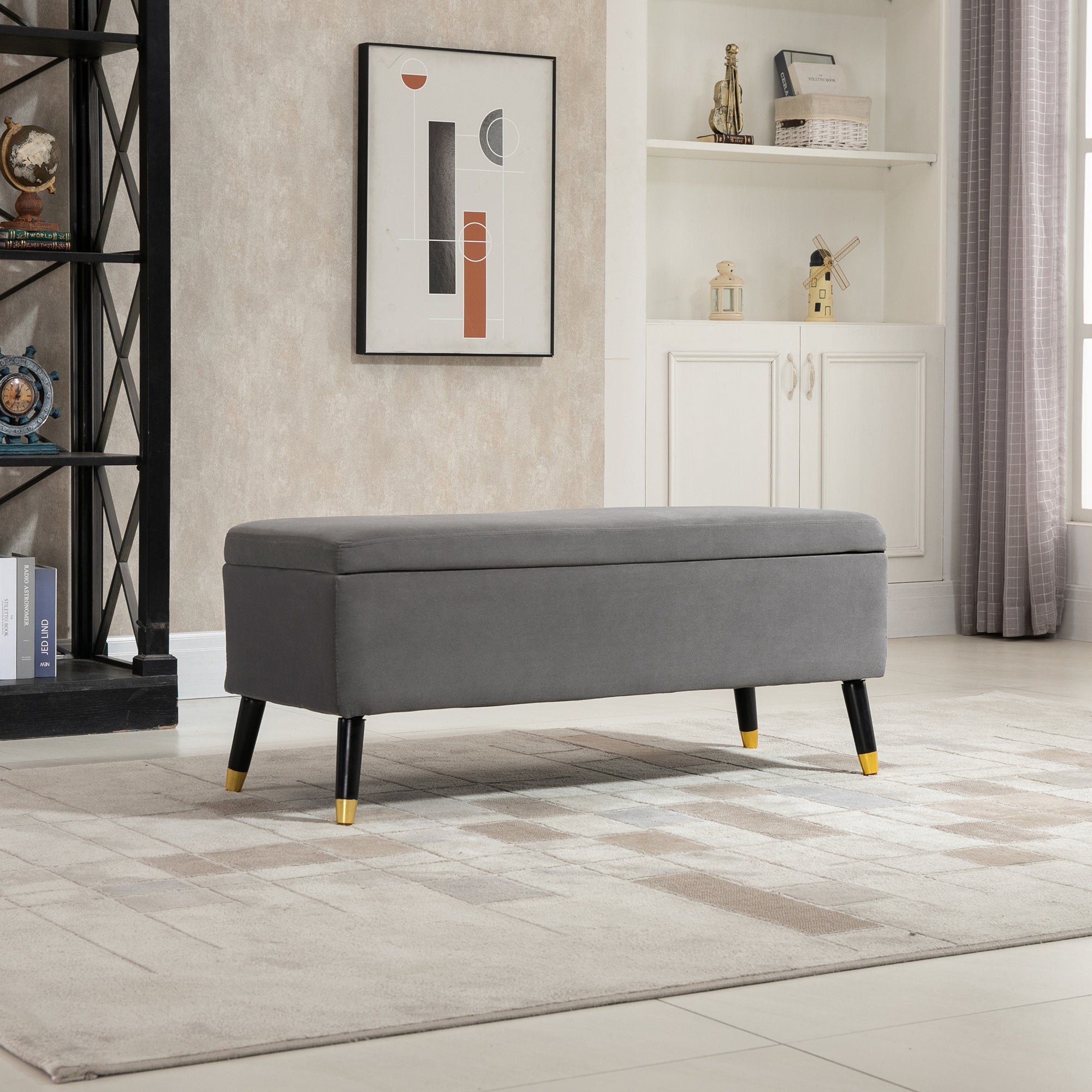 HOMCOM Fabric Storage Chest: Lift-Top Design with Wooden Legs for Versatile Seating