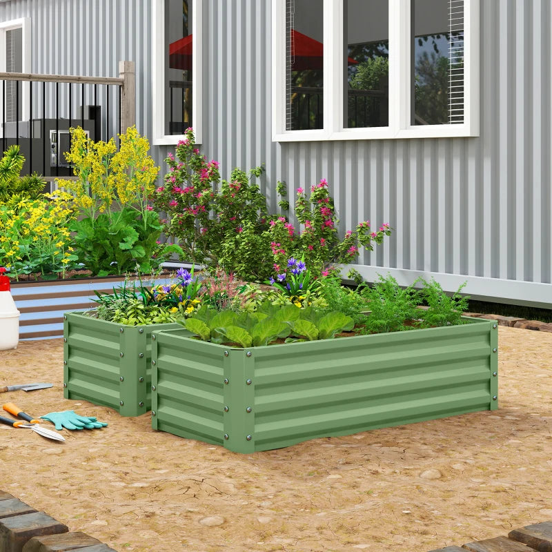 Galvanized Raised Garden Beds, Outdoor Planter Box, Set of 2, for Flowers, Herbs and Vegetables, Light Green