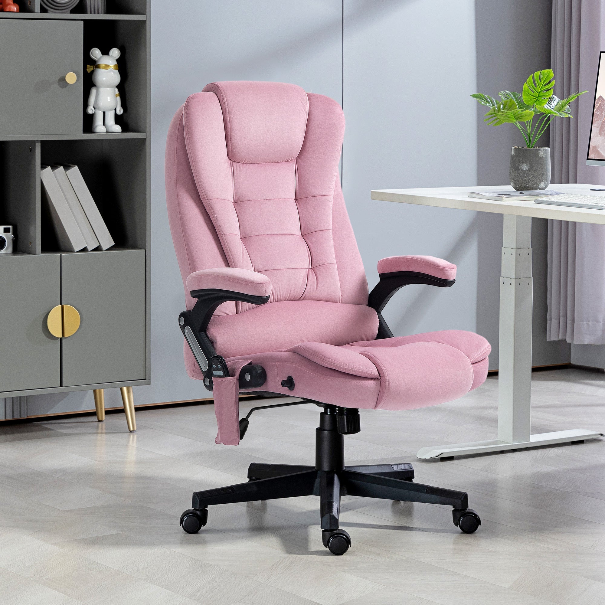 Vinsetto 6 Point Vibrating Massage Office Chair High Back Executive Chair with Reclining Back, Swivel Wheels, Pink