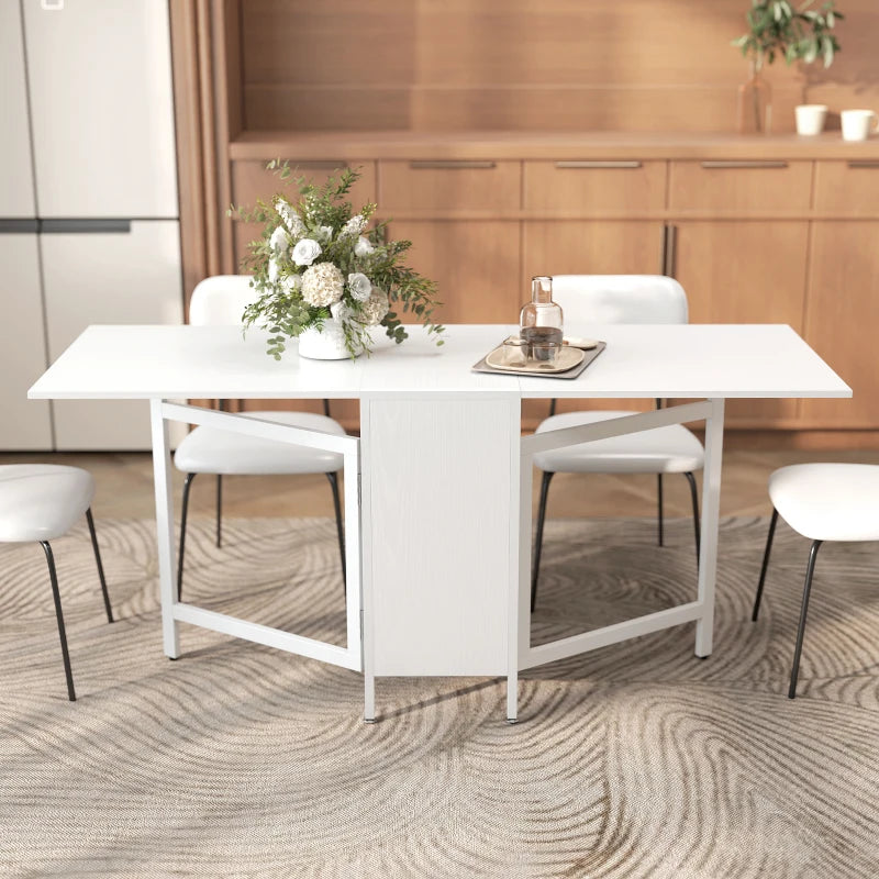 Multi-use Foldable Table with Hideaway Shelves, Drop Leaf Table for Kitchen, Dining, Study and Office, White