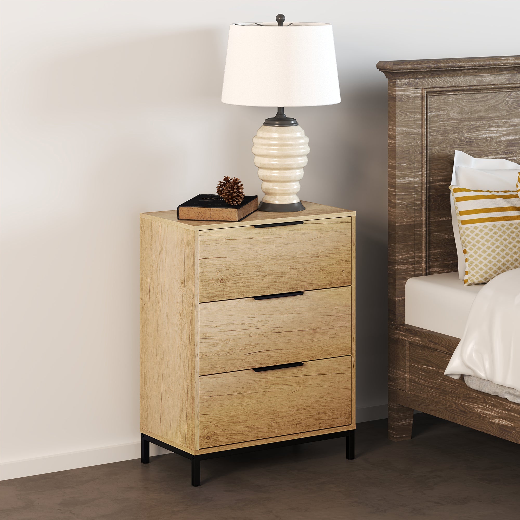 HOMCOM Dresser for Bedroom, 3 Drawer Dresser Tower, Chest of Drawers for Hallway, Entryway, Closet, Natural