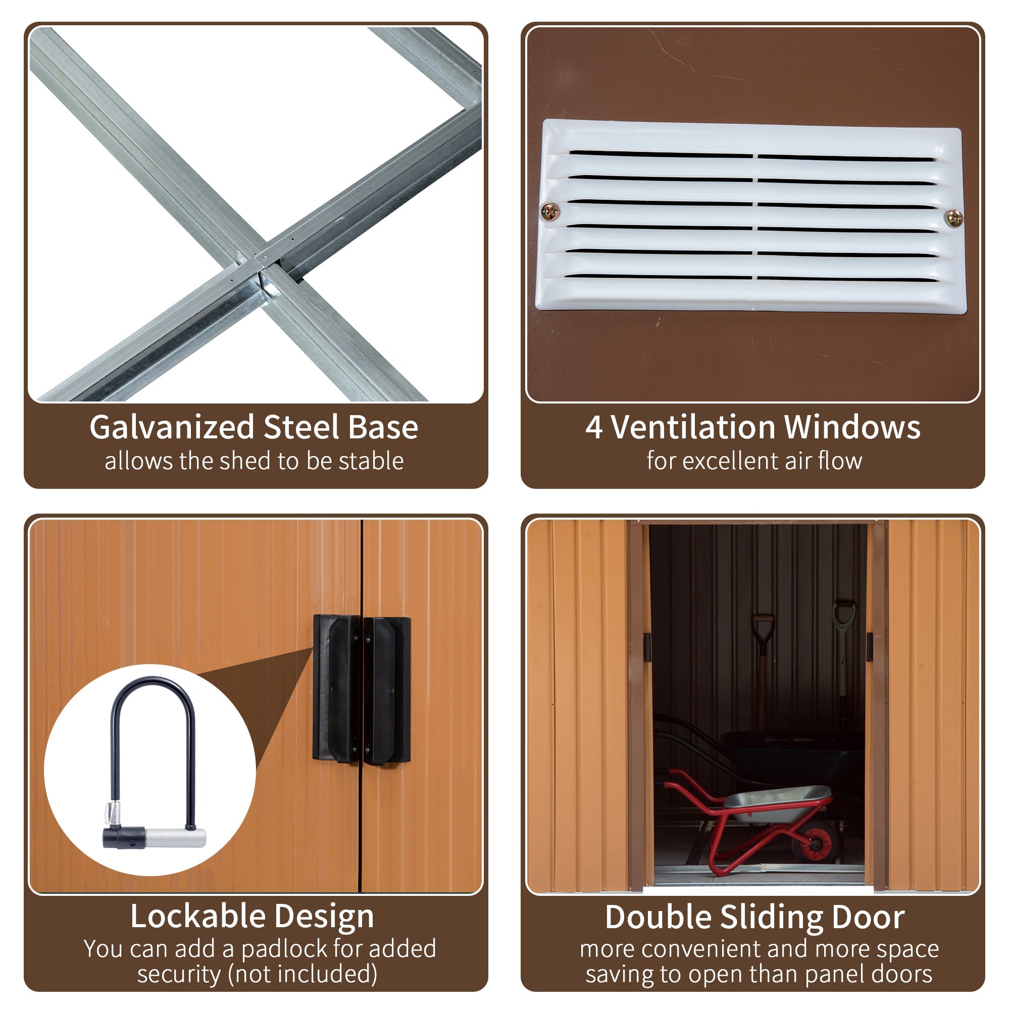 Outsunny Outdoor Garden Storage Shed 9.1'x 6.4' x 6.3' Steel Floor Foundation Patio Metal Tool House Double Doors