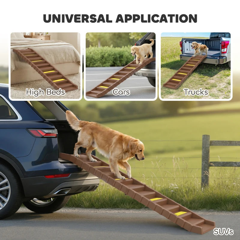 Foldable Dog Car Ramp with Anti-Slip Steps for Cars, SUVs & High Beds – 55 lb Capacity