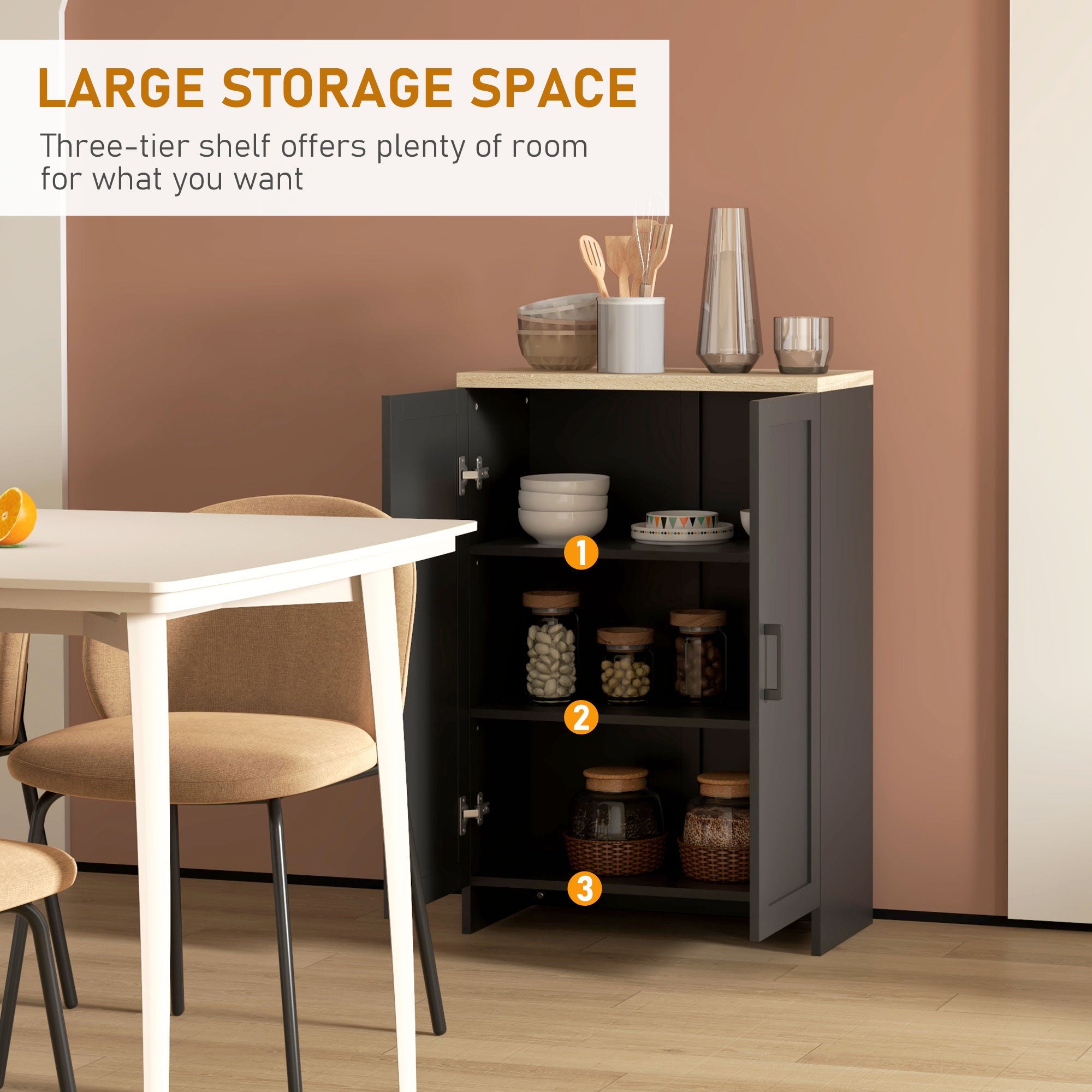 HOMCOM Modern Storage Cabinet with Doors and Adjustable Shelf for Kitchen, Living room, 23.6" x 11.8" x 35.4", Black