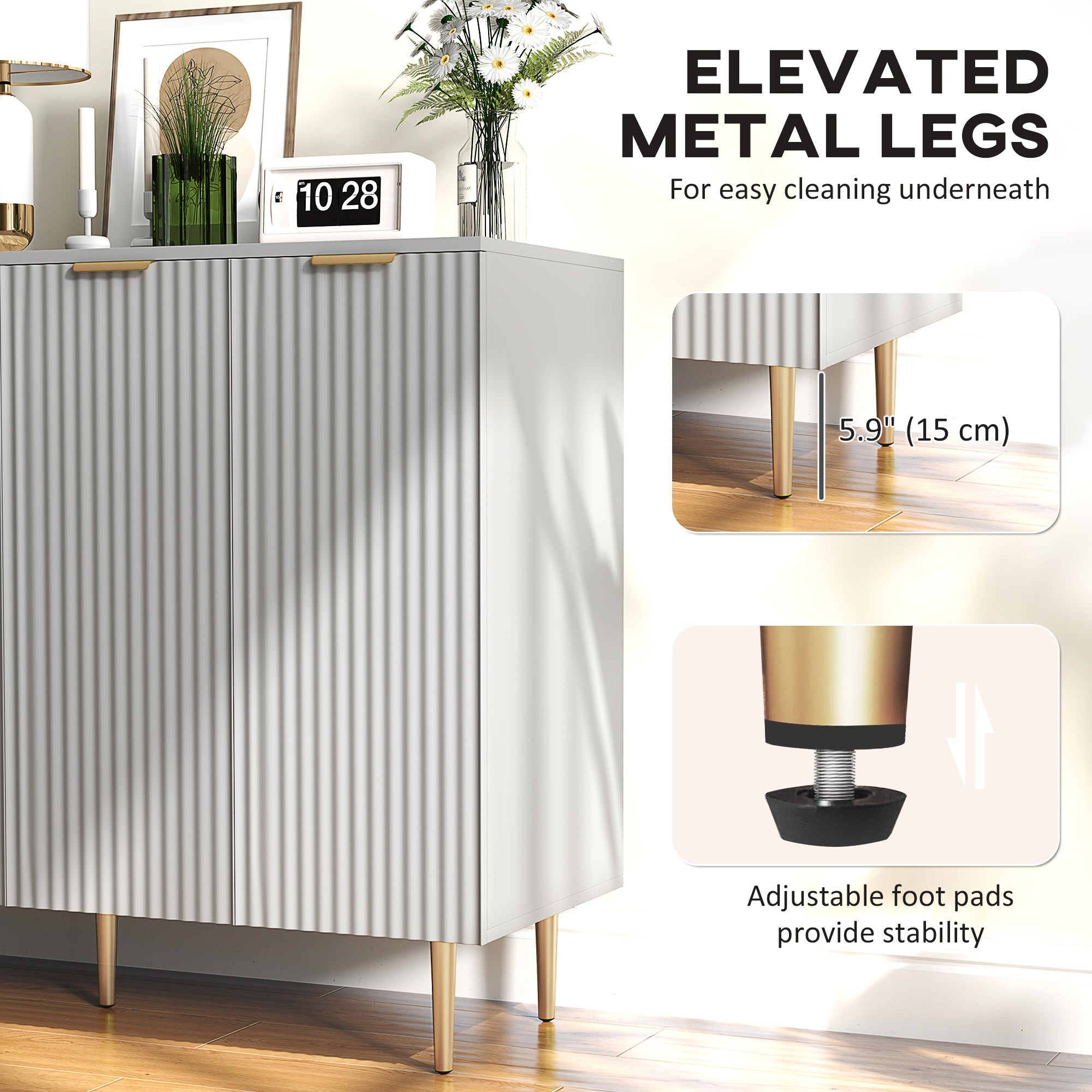 HOMCOM Modern Kitchen Storage Cabinet, Sideboard Buffet Cabinet with Adjustable Shelves for Kitchen Hallway, Grey