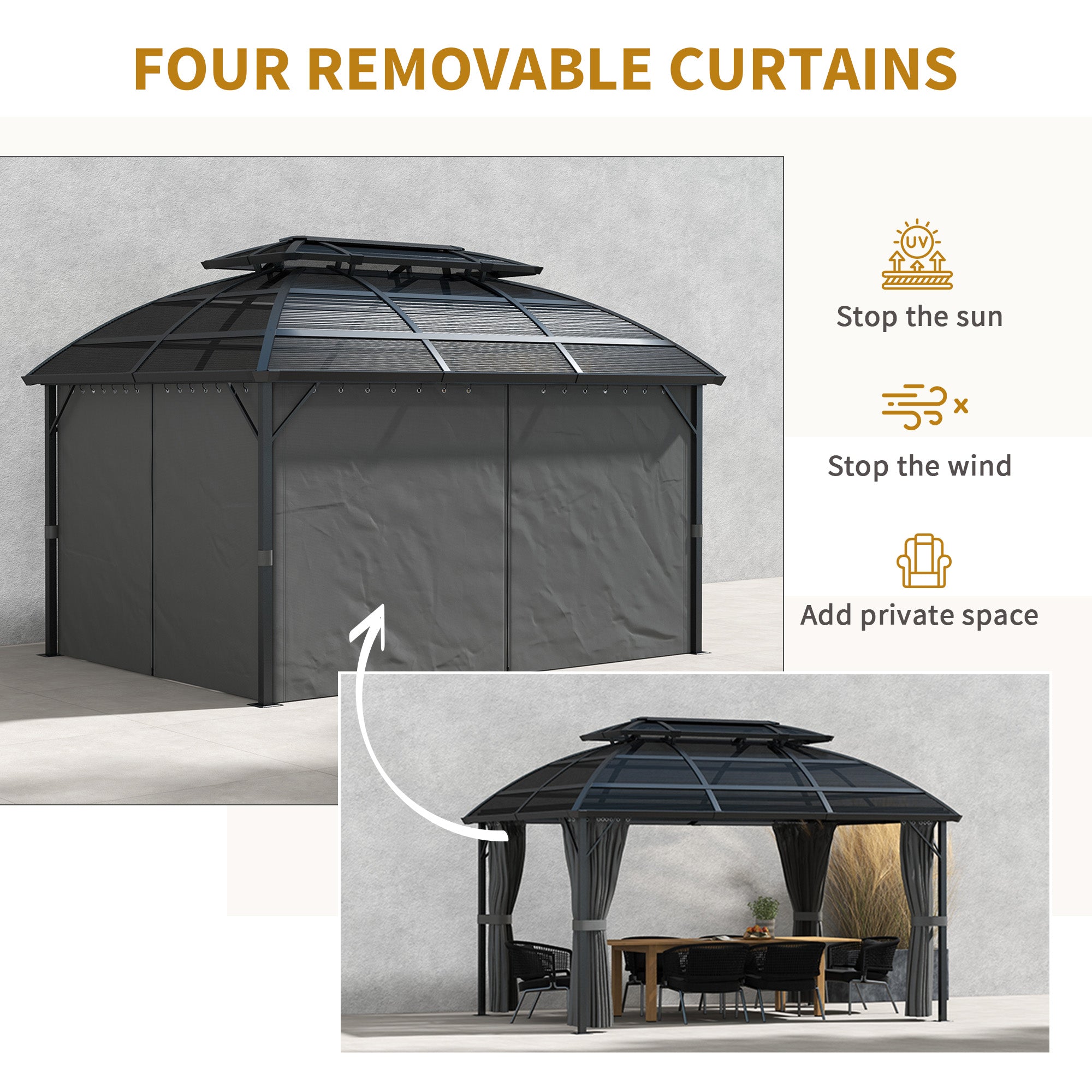 Outsunny 13' x 10' Patio Gazebo, Double Roof Outdoor Gazebo Canopy Shelter with Curtains and Aluminium Frame for Garden, Black