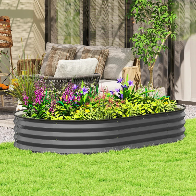 5' x 3' x 1' Large Outdoor Planter Box, Galvanized Raised Garden Bed with Metal Plant Stake, Dark Grey