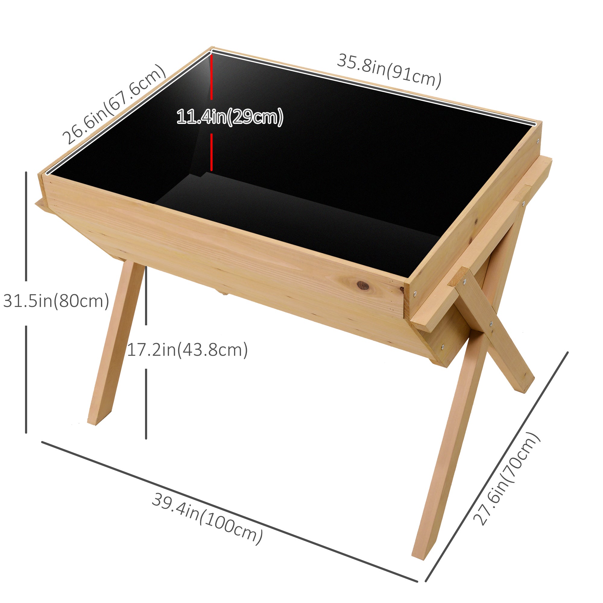 Outsunny Wooden Cross Raised Garden Bed with Inner Bag Flower Vegetable Planter Outdoor