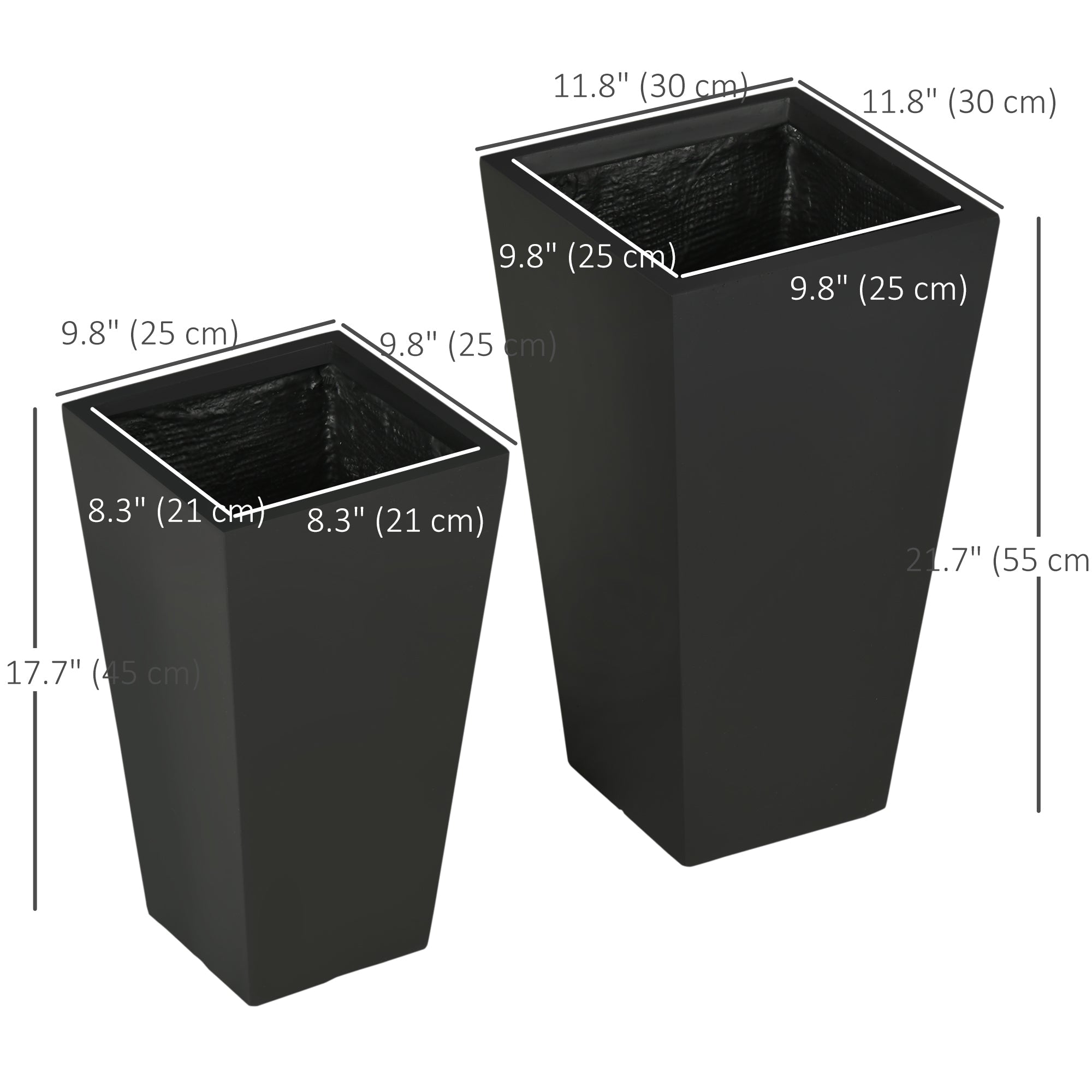 Outsunny Set of 2 Tall Planters with Drainage Holes, 22" / 18" Outdoor Flower Pots for Patio, Yard, Garden, Black