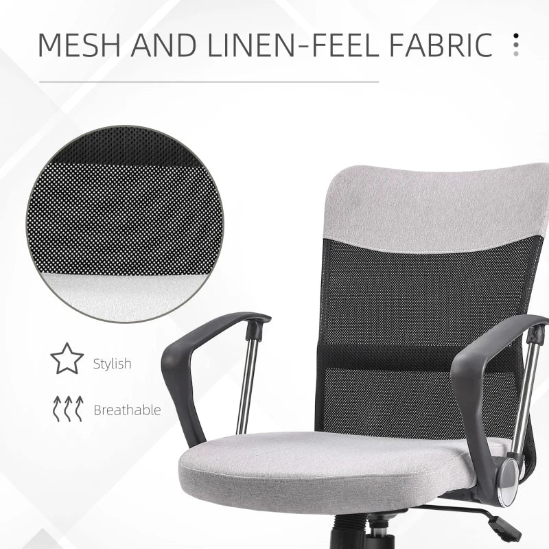 Mid Back Office Chair, Linen Adjustable Office Chair with Lumbar Back Support, Arm, Adjustable Height, Grey