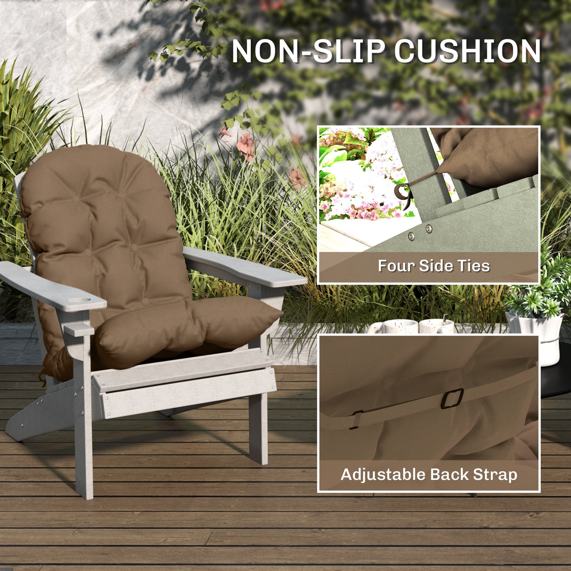 Outsunny Adirondack Chair Cushions Set of 2 with Ties, Khaki