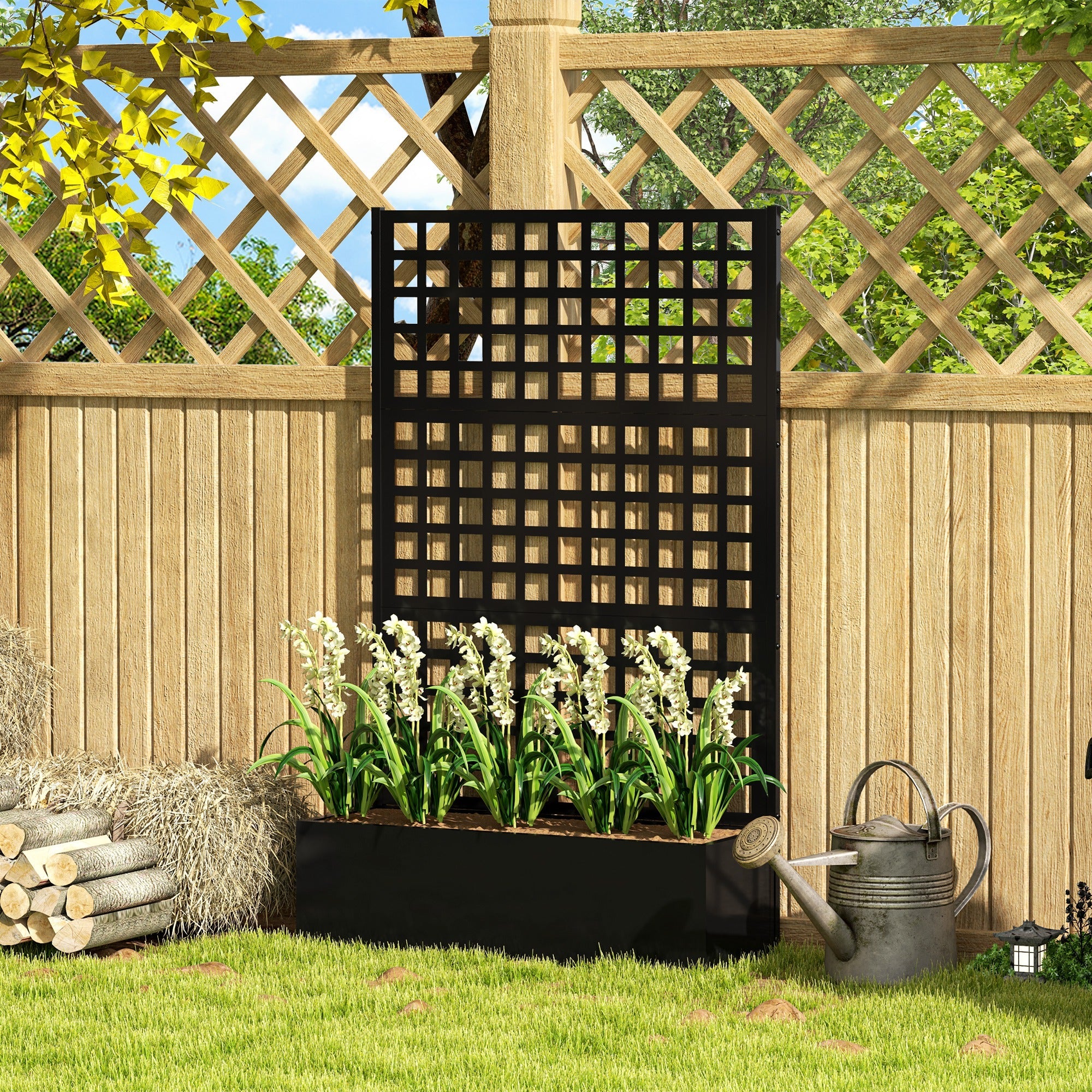 Outsunny Galvanized Raised Garden Bed Planter Box with Trellis for Climbing Plants, Vegetable, Vines, 43" x 16" x 70"