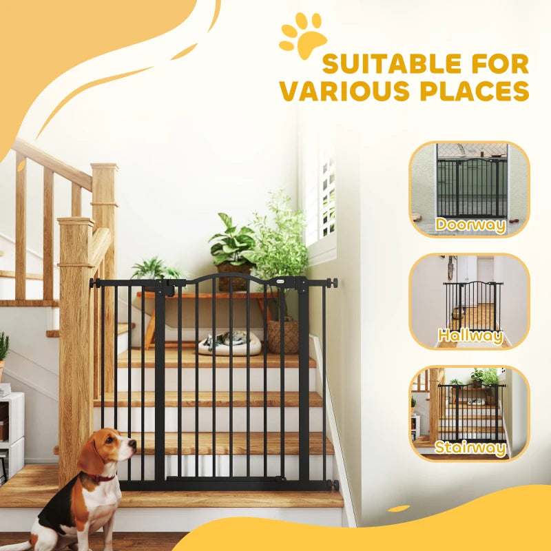 Extra Tall Dog Gate with Door, Pressure Fit, Auto Close, Double Locking for Doorways Hallways Stairs, 29"-37", Black