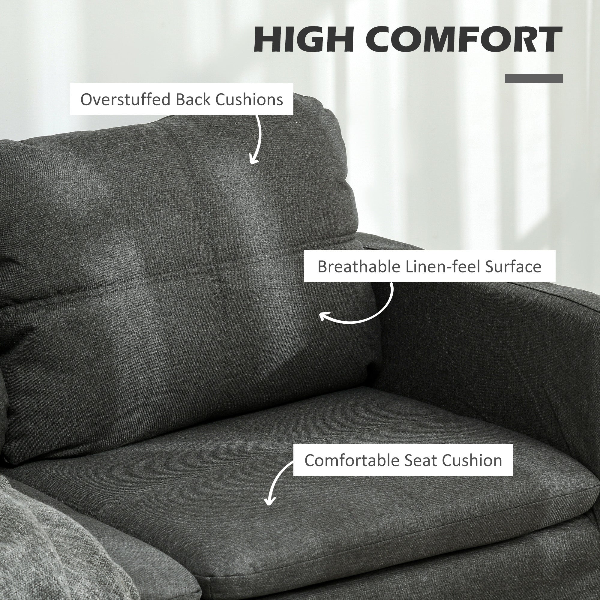 HOMCOM Sofa 53" 2-Seater Upholstered Two Seater Couch Steel Legs Bedroom Living Room Dark Grey