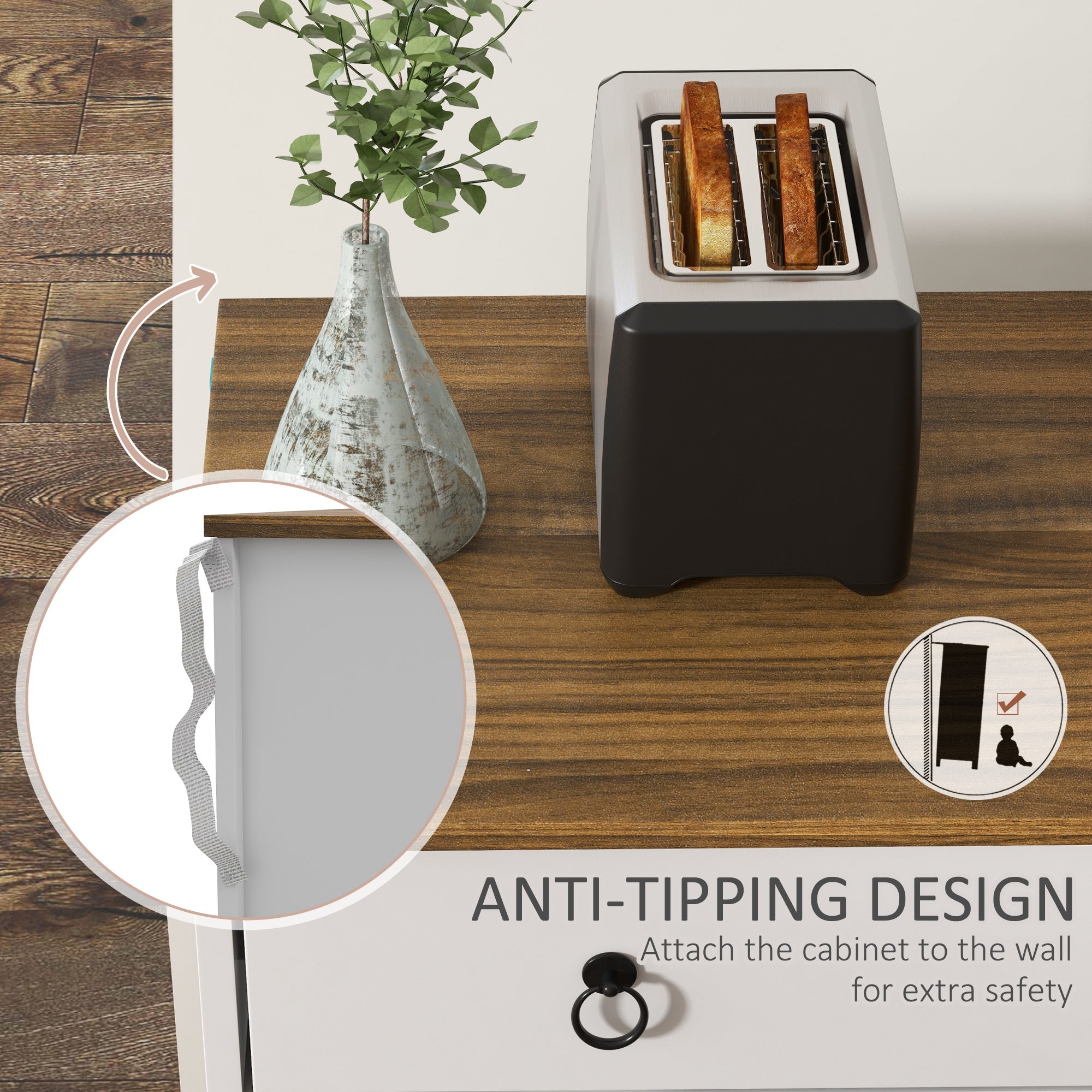 HOMCOM Kitchen Sideboard with 2 Drawers 4 Barn Doors 2 Adjustable Shelves Buffet Table White for Living Room