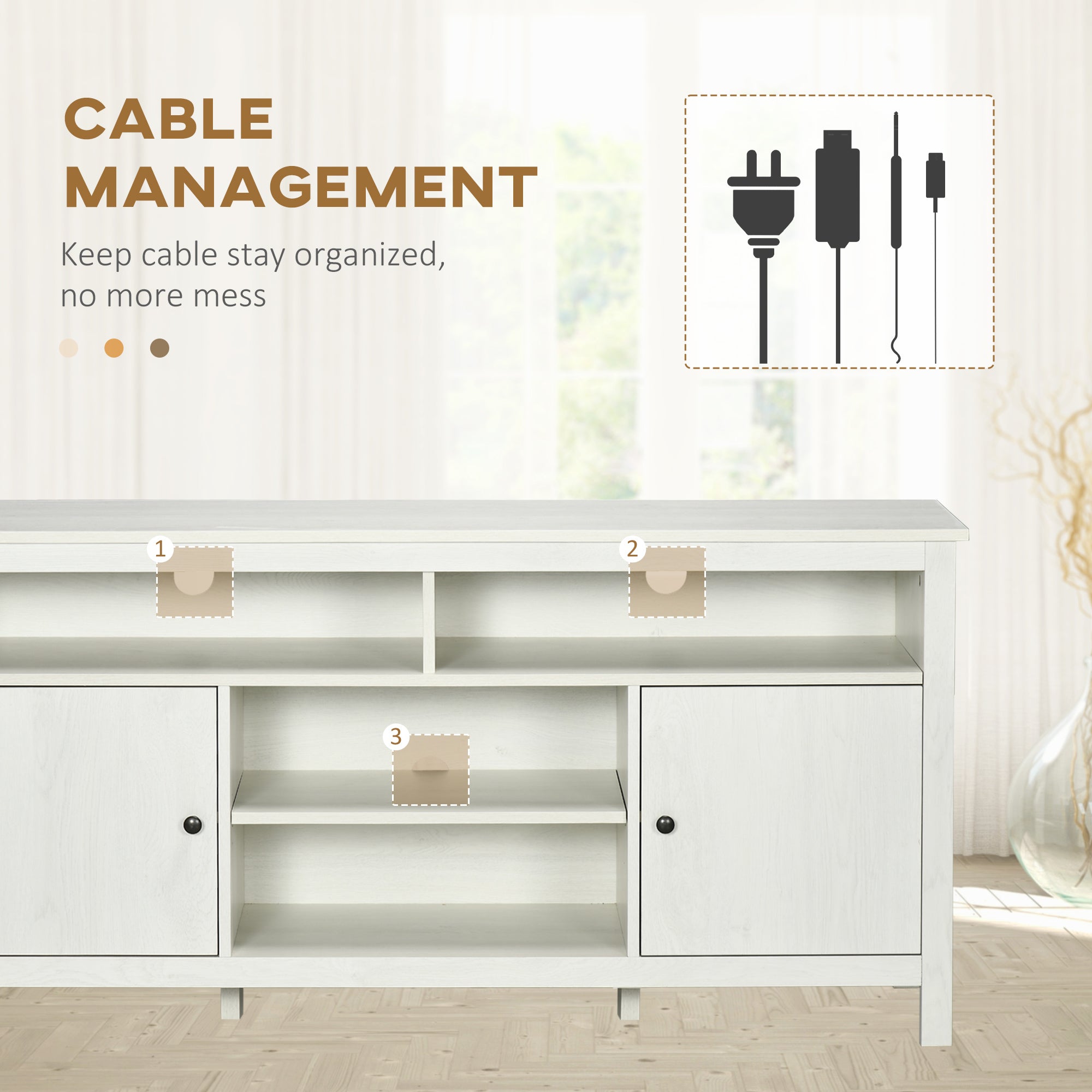 HOMCOM TV Stand: For 55" TVs, White, Cupboard, Shelves, Storage Space, 55.1"x15.7"x27", Wood Media Console