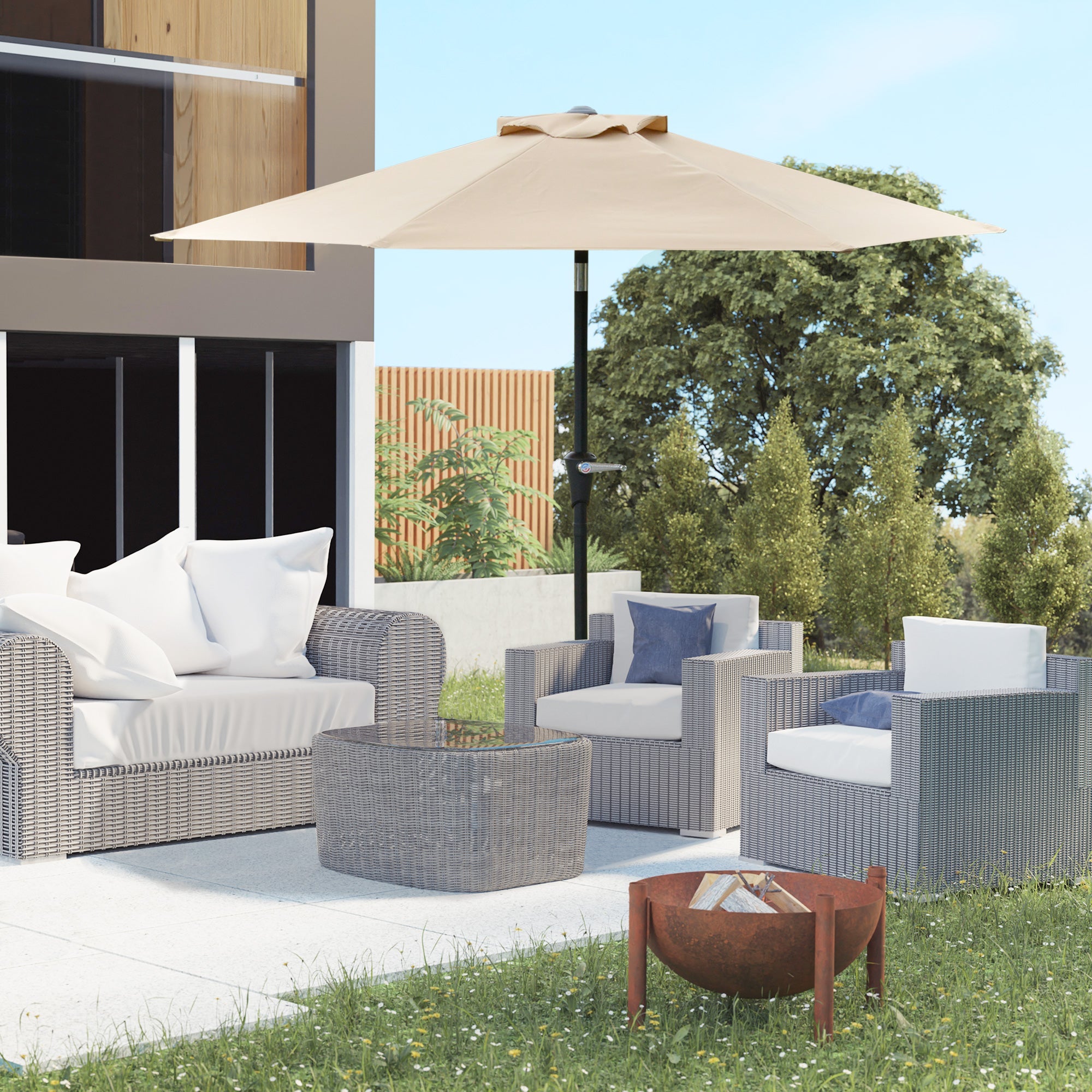 Outsunny Patio Sun Umbrella, Outdoor Parasol with 6 Ribs, Khaki