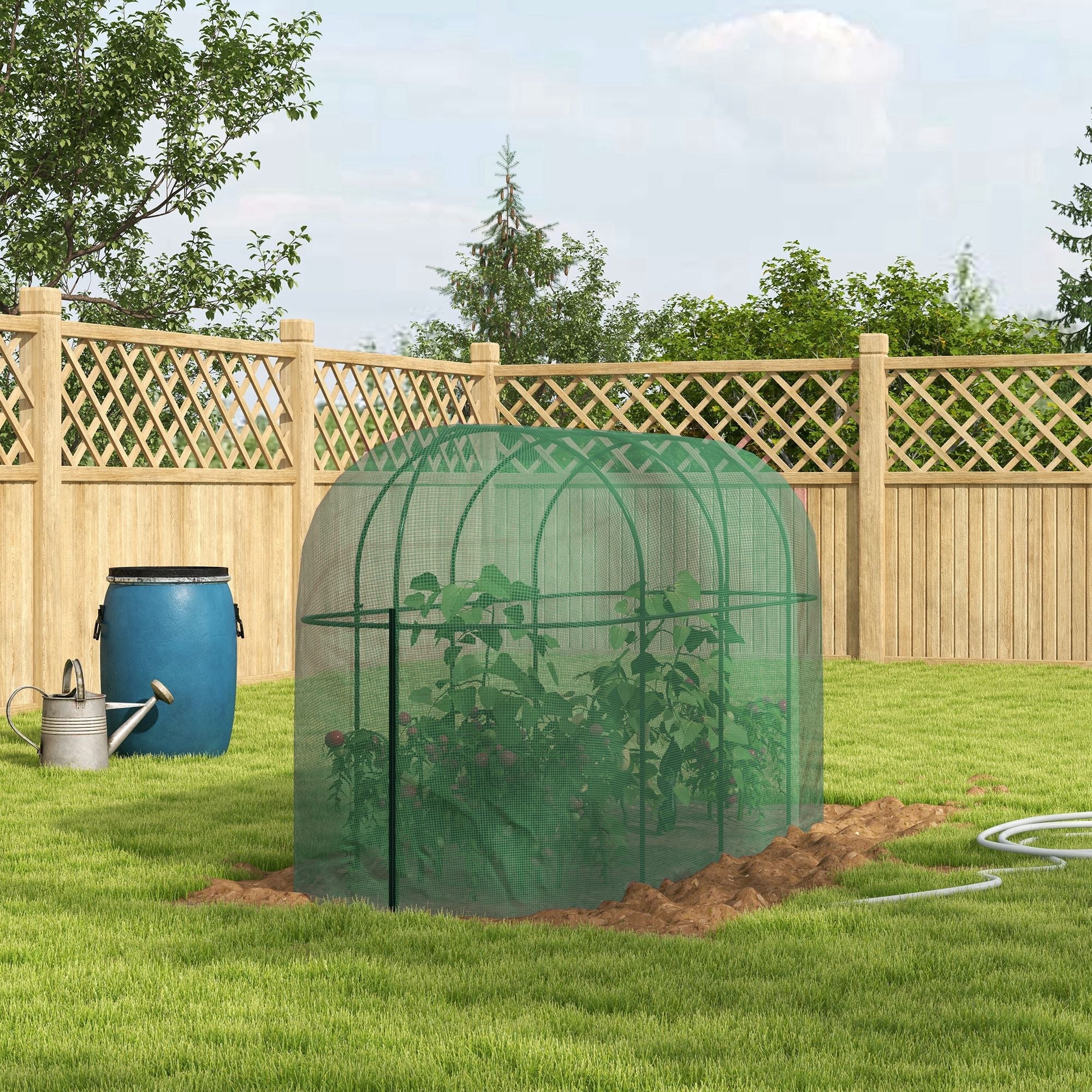 Outsunny Garden Plant Protector Tent 9.8' x 3.3' Crop Cage with Zipped Door Ground Stakes Yard Lawn
