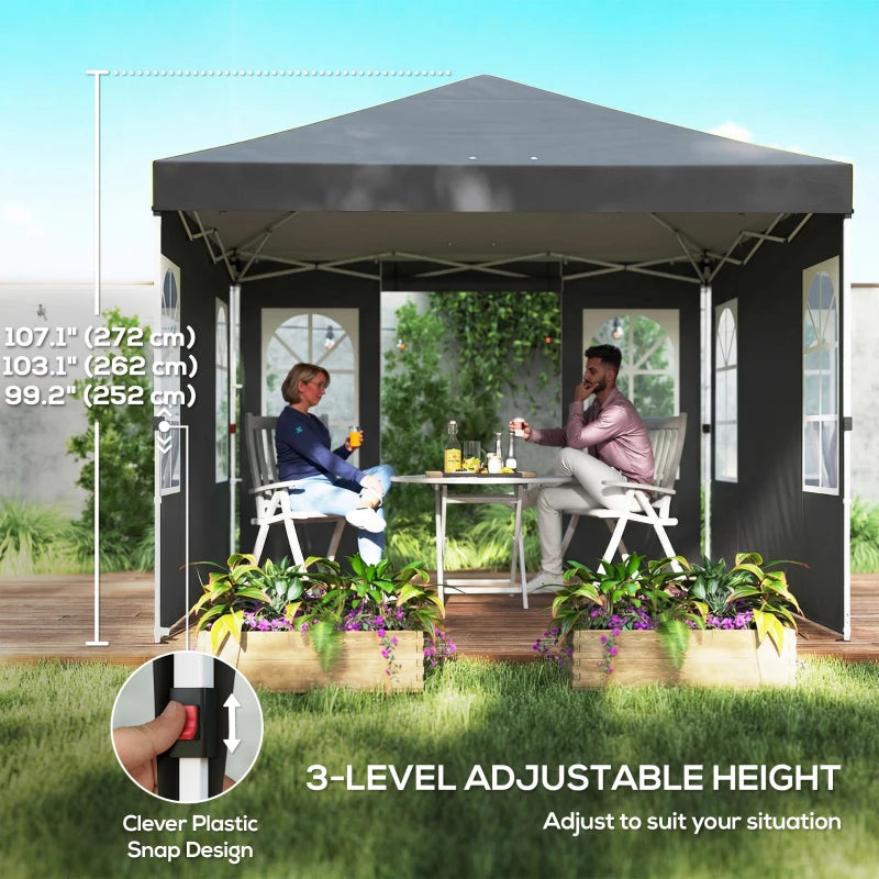 9.6 x 9.6 ft Pop Up Canopy Tent with 4 Sidewalls, UPF 50+ 1-Button Push Easy Setup Outdoor Instant Canopy, Dark Grey