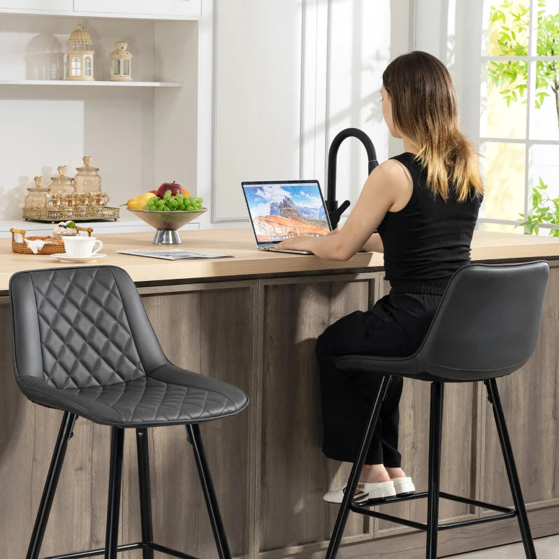 PU Leather Counter Height Bar Chairs Set of 2, 27.75" Bar Stools with Metal Legs for Dining Area, Kitchen Island, Black