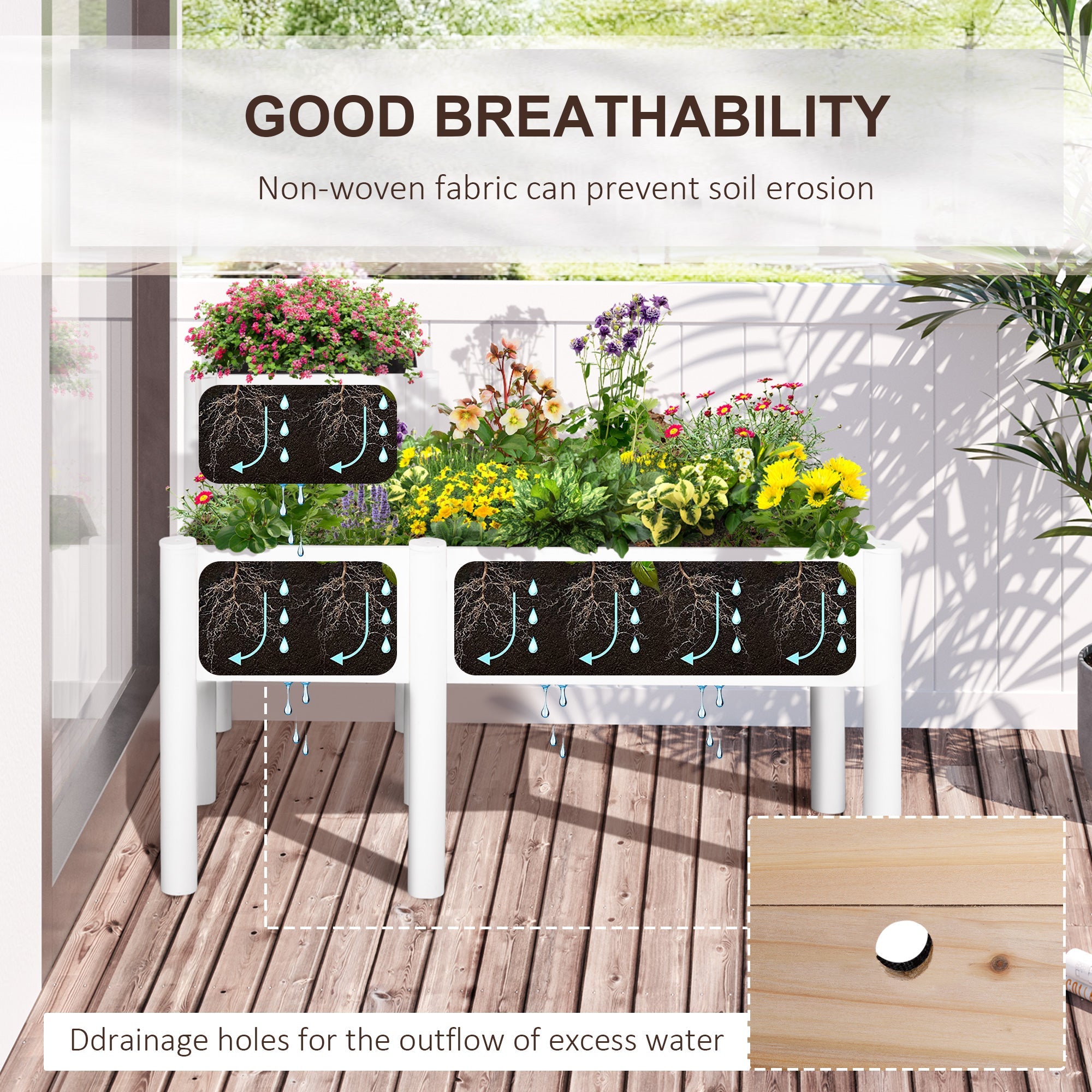 Outsunny 46" x 34" x 33" in Raised Garden Bed Outdoor Wood Elevated Planter Box Kit with Non-woven Fabric for Vegetables Flowers