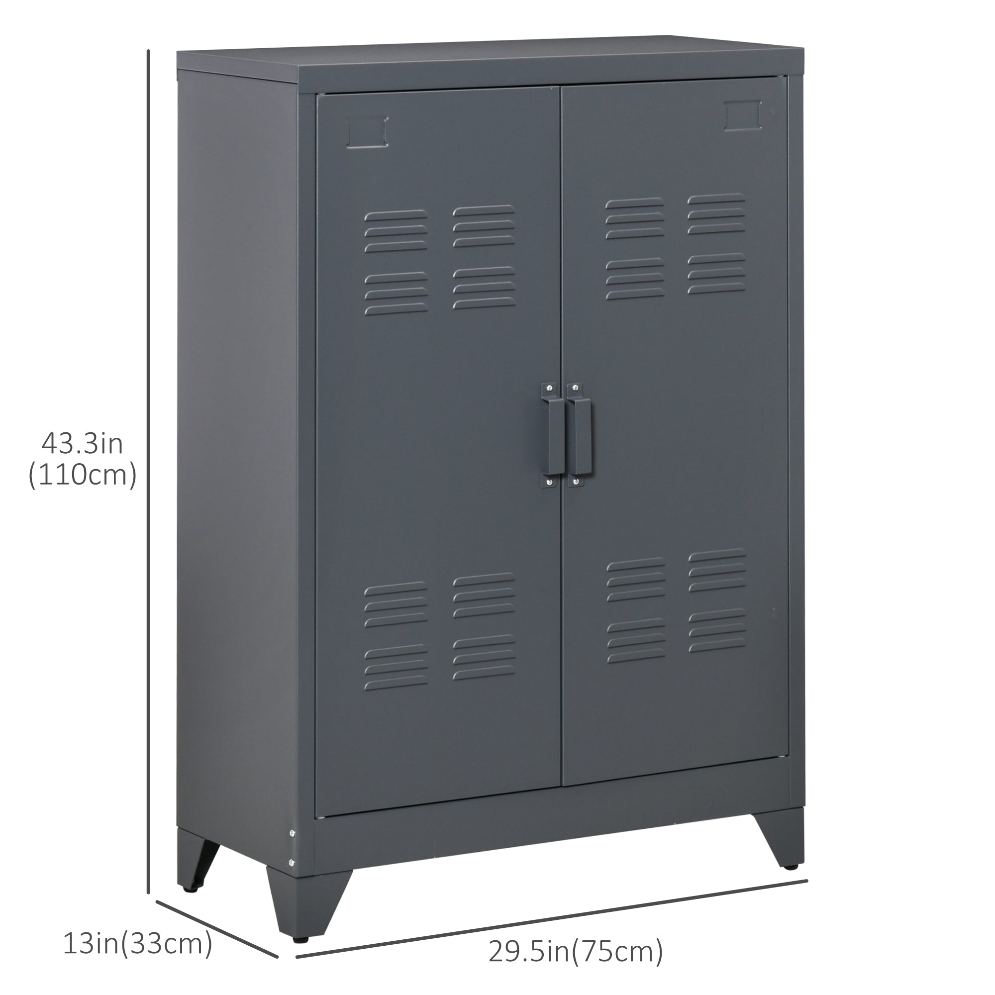 HOMCOM Industrial Chic: Metal Storage Cabinet Grey Sideboard with Louvered Doors, Adjustable Shelves for Versatile Storage