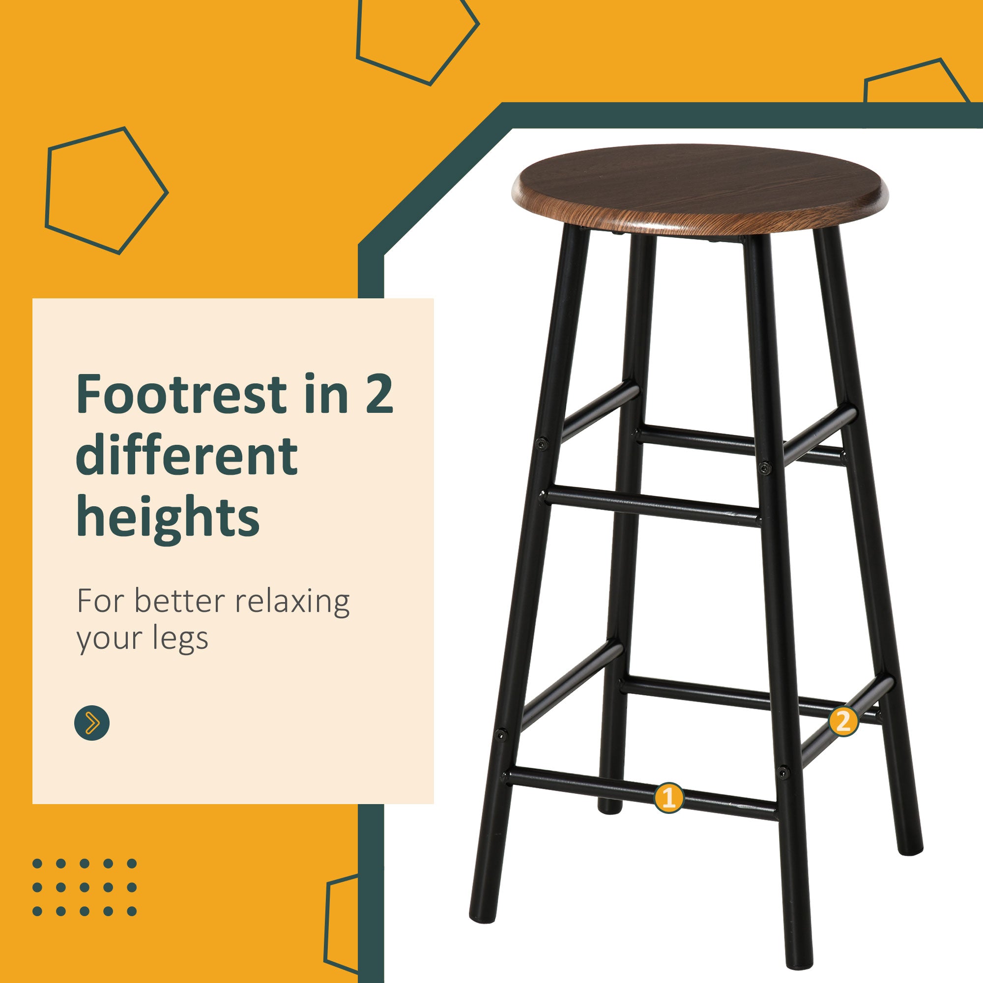 HOMCOM Bar Height Dining Set 3 Piece with Storage Shelf Metal Frame Footrest 1 Table 2 Stools for Kitchen Black