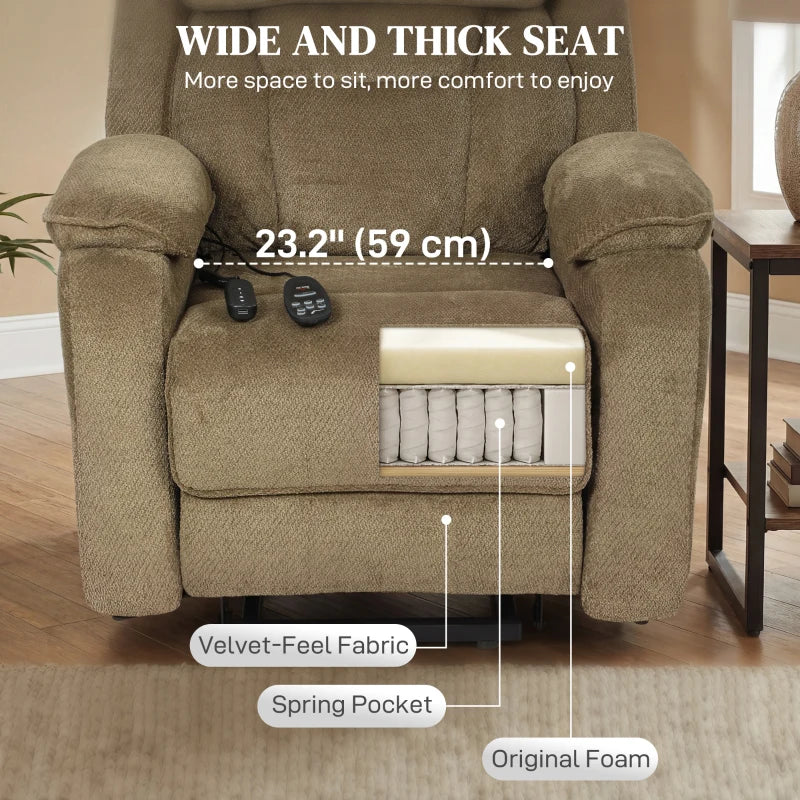 Power Recliner Chair with Massage, Electric Lift Chair for Elderly with Side Pockets, 2 Memory Positions, Remote, Brown