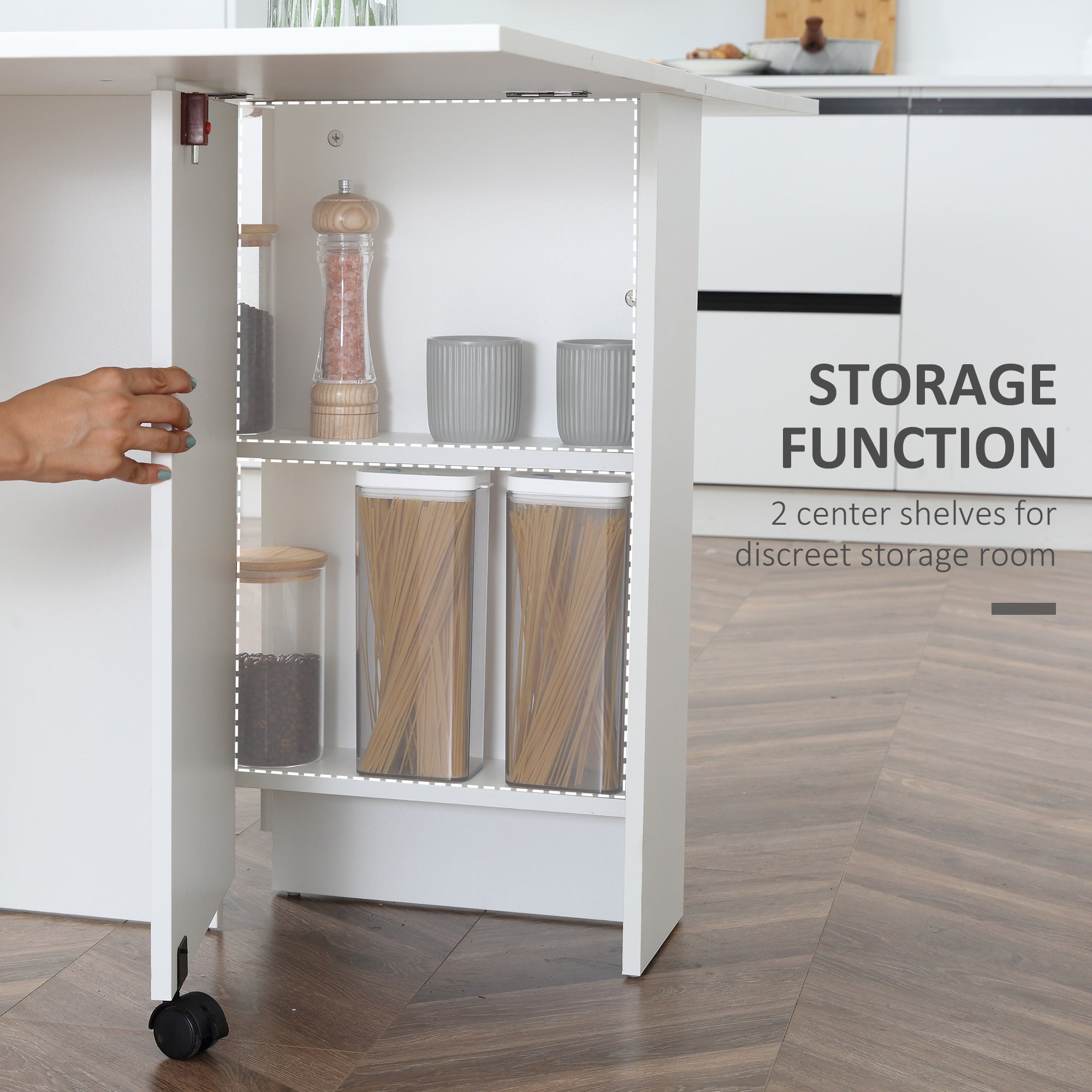 HOMCOM Drop Leaf Table Folding Dining Table Multifunctional Expandable with 2 Shelves