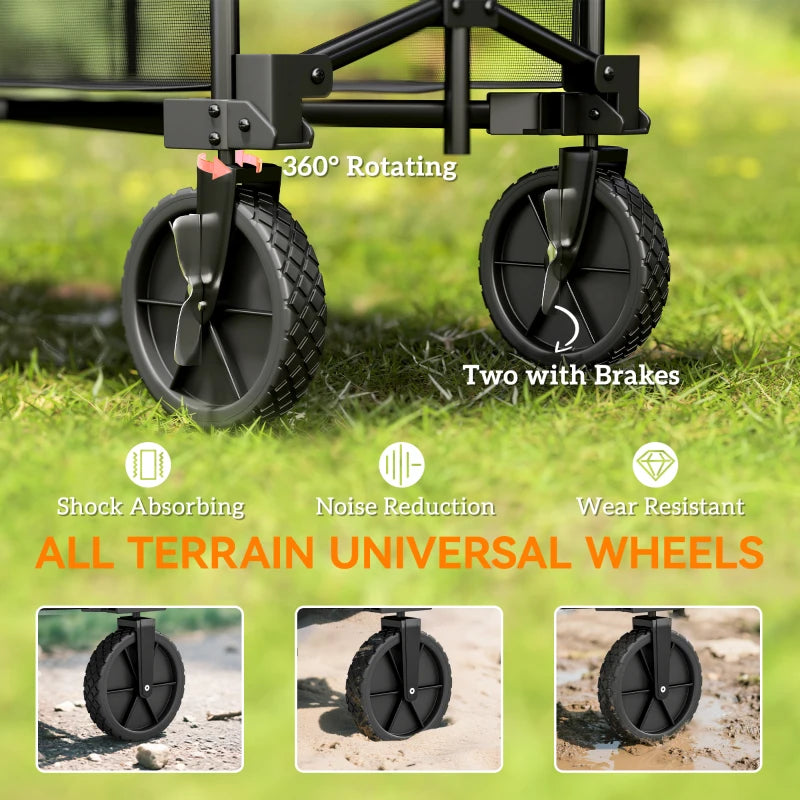 Double Decker Folding Wagon Cart, 450LBS & 350L Capacity Collapsible Garden Cart for Camping Sports Shopping and Beach