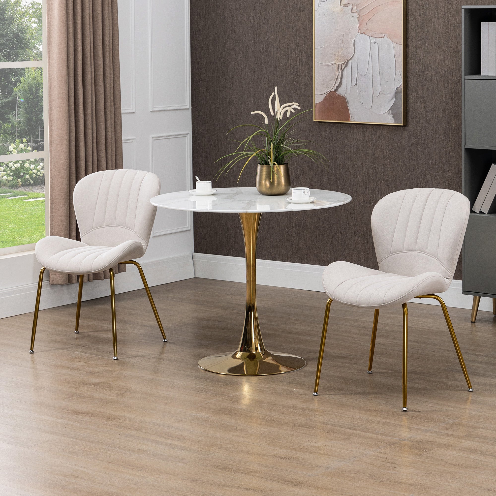 HOMCOM Dining Chairs Set of 2 Modern Accent Linen Upholstered with Cushioned Backrest Cream White for Kitchen