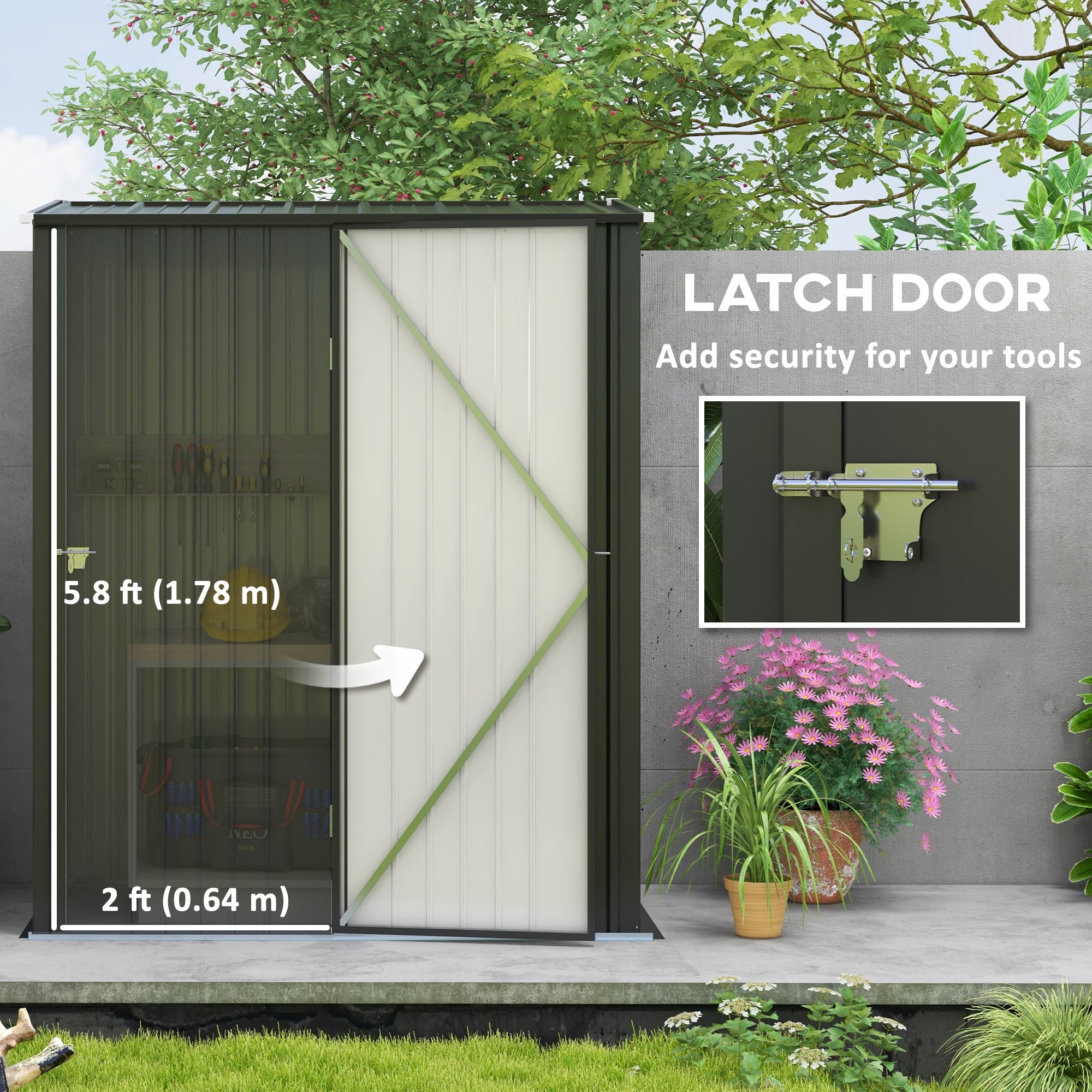 Outsunny Outdoor Storage Shed 5'x3' Steel Garden Tool Shed Lockable Door Backyard Storage Solution Charcoal Black