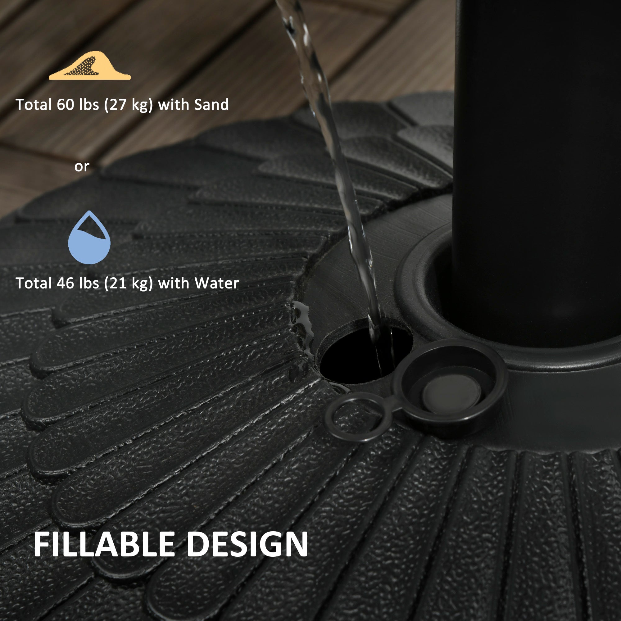 Outsunny Patio Umbrella Base with Handle, Heavy Duty Round Umbrella Stand, Garden Umbrella Holder for 1.5", 1.9" Poles, Black