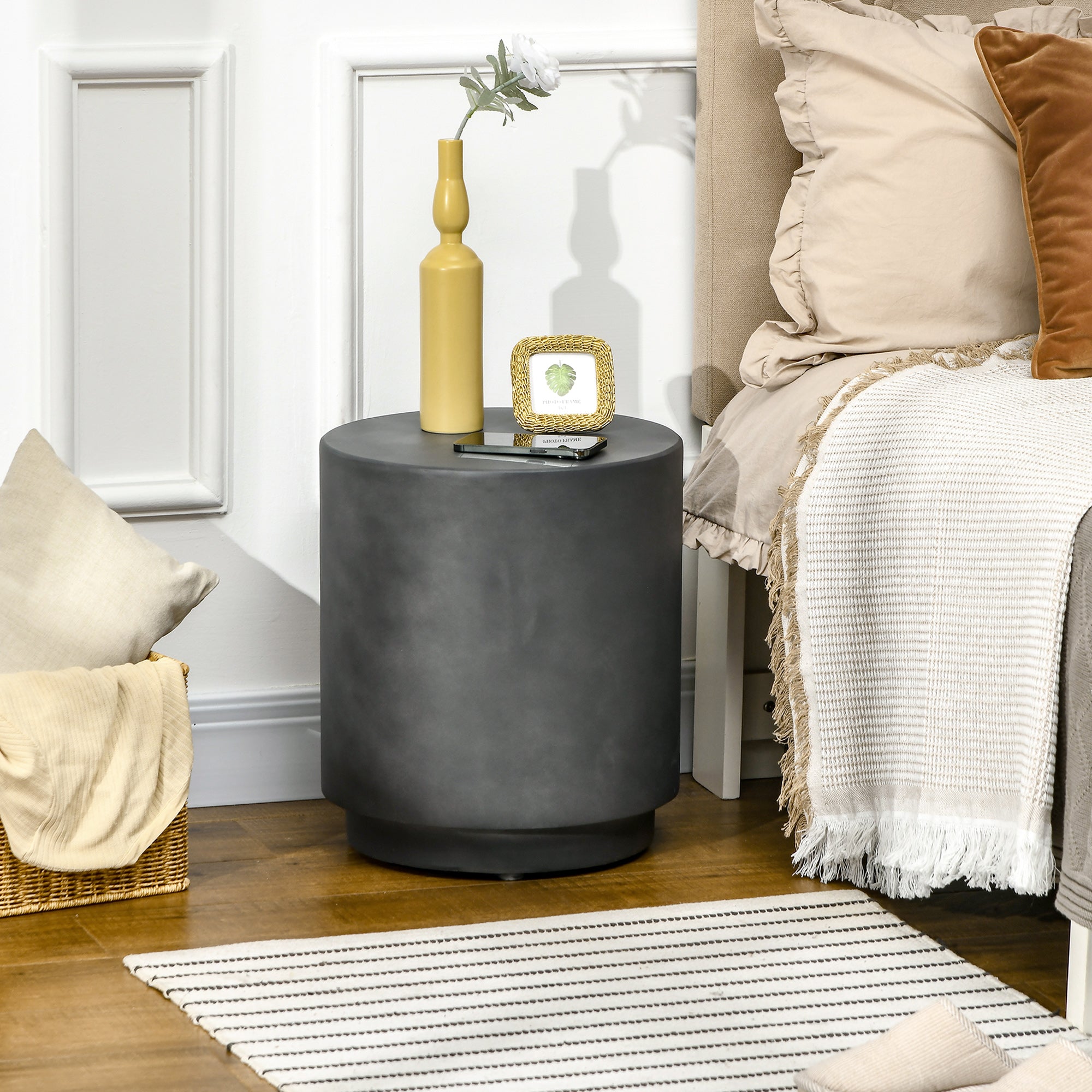 HOMCOM Lightweight Concrete Table: Round Side End Table with Concrete Finish, Adjustable Feet for Indoor and Outdoor Use