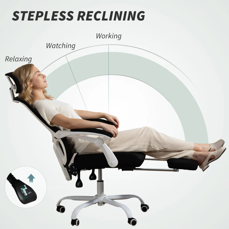 Ergonomic Office Chair, Mesh Reclining Desk Chair with Adjustable Lumbar Support, Headrest, Black
