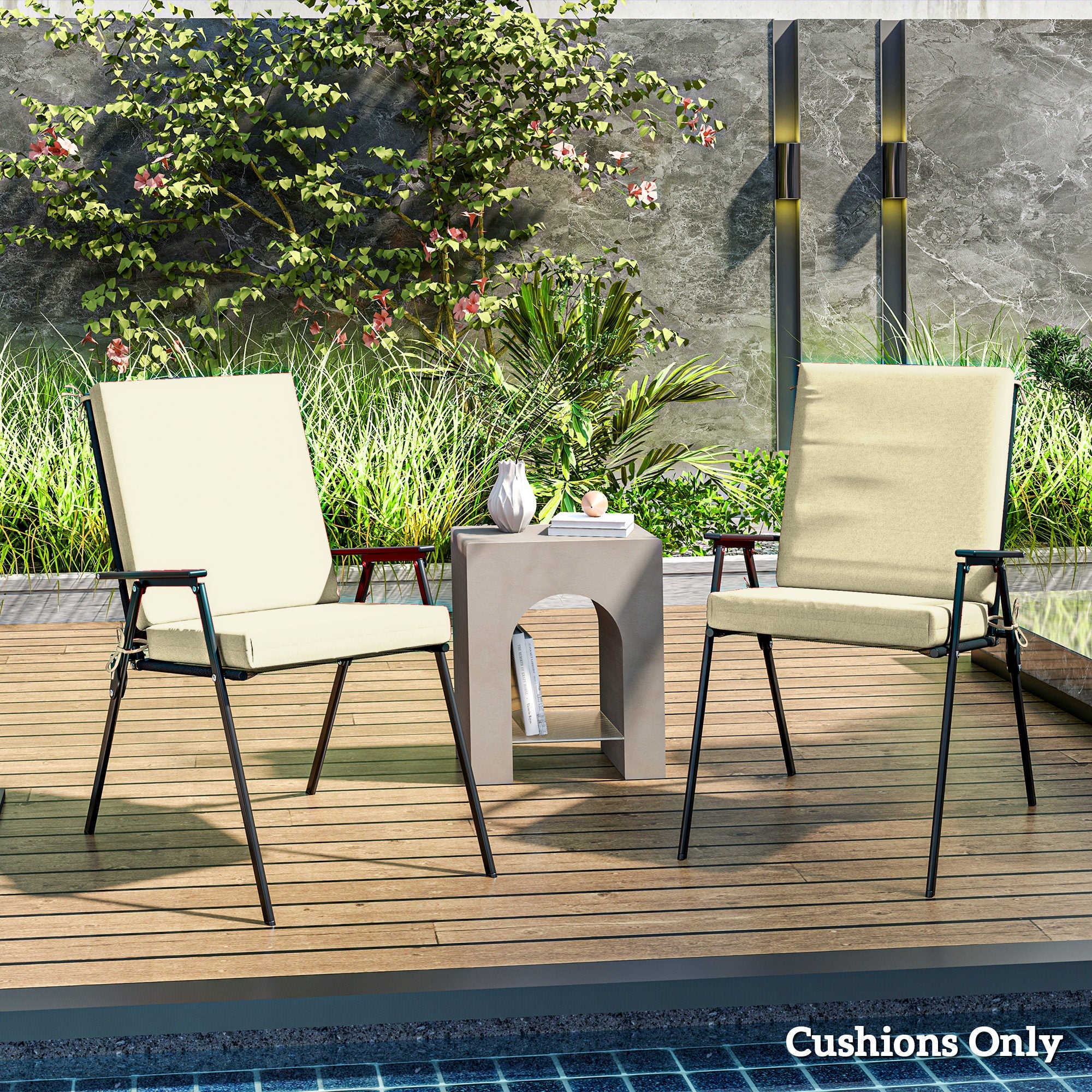 Outsunny Outdoor Cushions Set of 2 for Dining Chairs, Outdoor Seat Cushions with Back, Fade-Resistant Yarn-Dyed Polyester, Beige