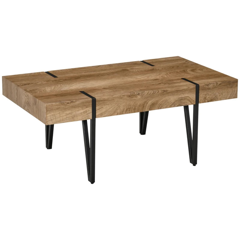 Rustic Coffee Table, Rectangle Nature Central Table with Steel Hairpin Legs for Living Room